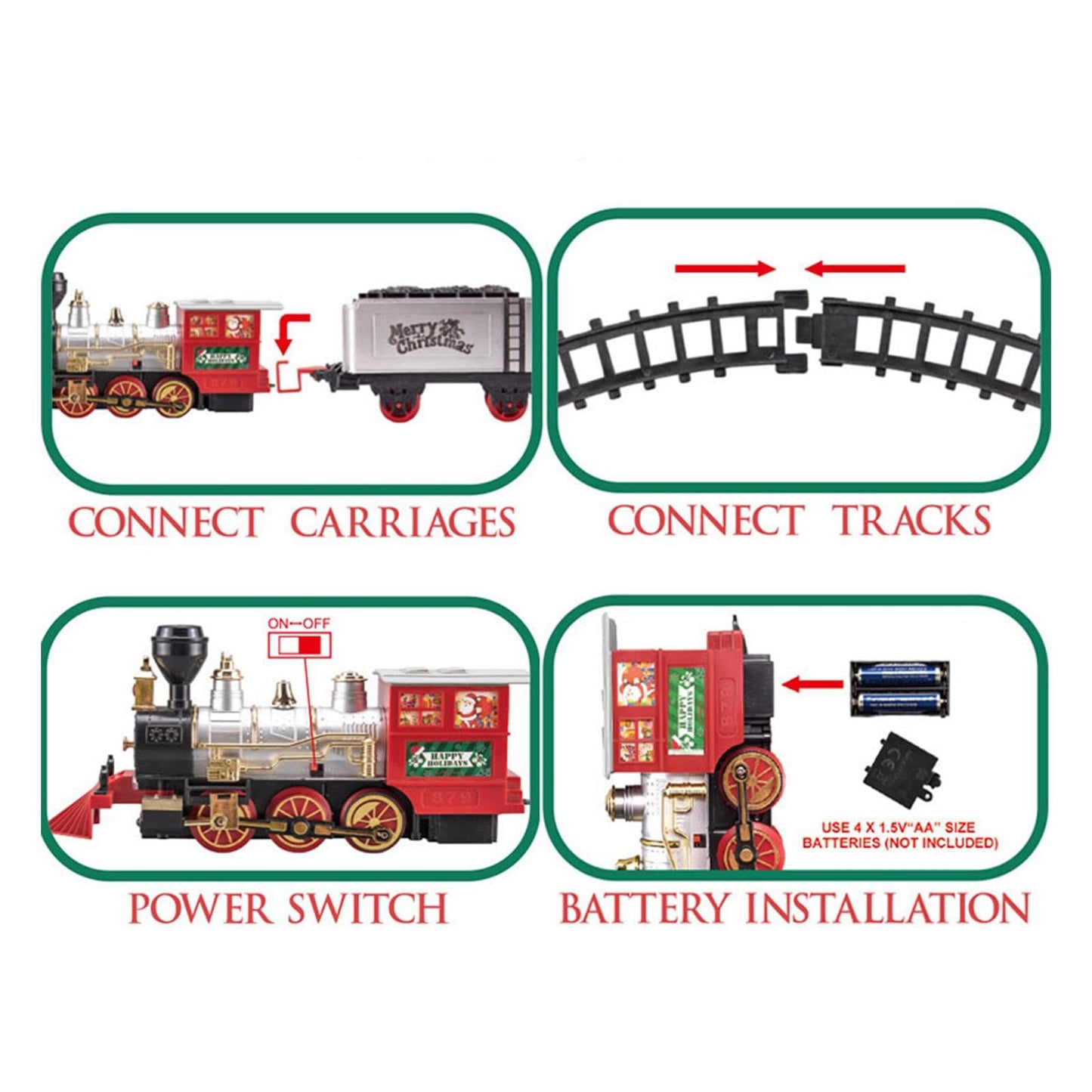 Menolana Christmas Train Set Tracks Toy Train Set for Under Christmas Tree Lights and Music with Smokes for Boys 3 4 5 6 7 8 Years Old