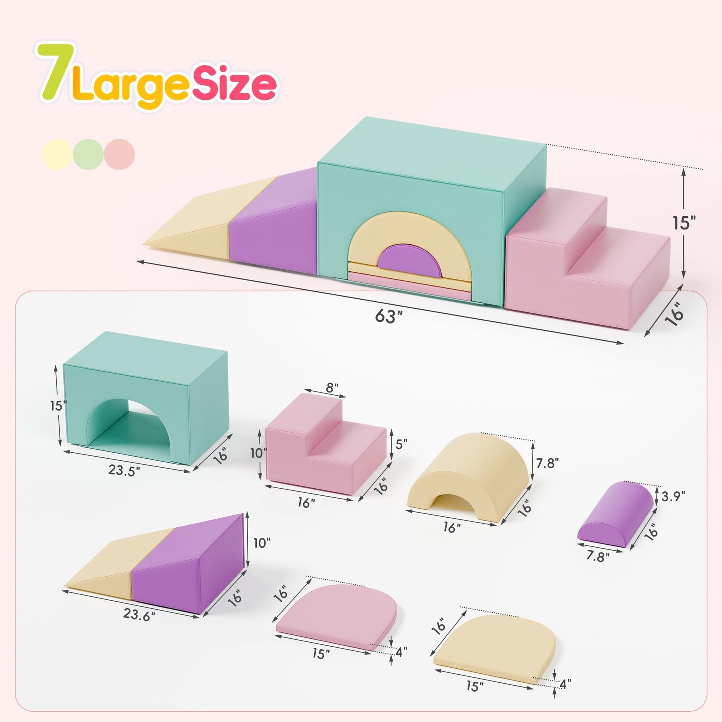 TOLEAD Soft Foam Climbing Blocks Set – Large 5-in-1 Soft Play Toys Crawling & Sliding Climbing Arch for Toddlers, Foam Playset for Nursery,Preschool,Pink