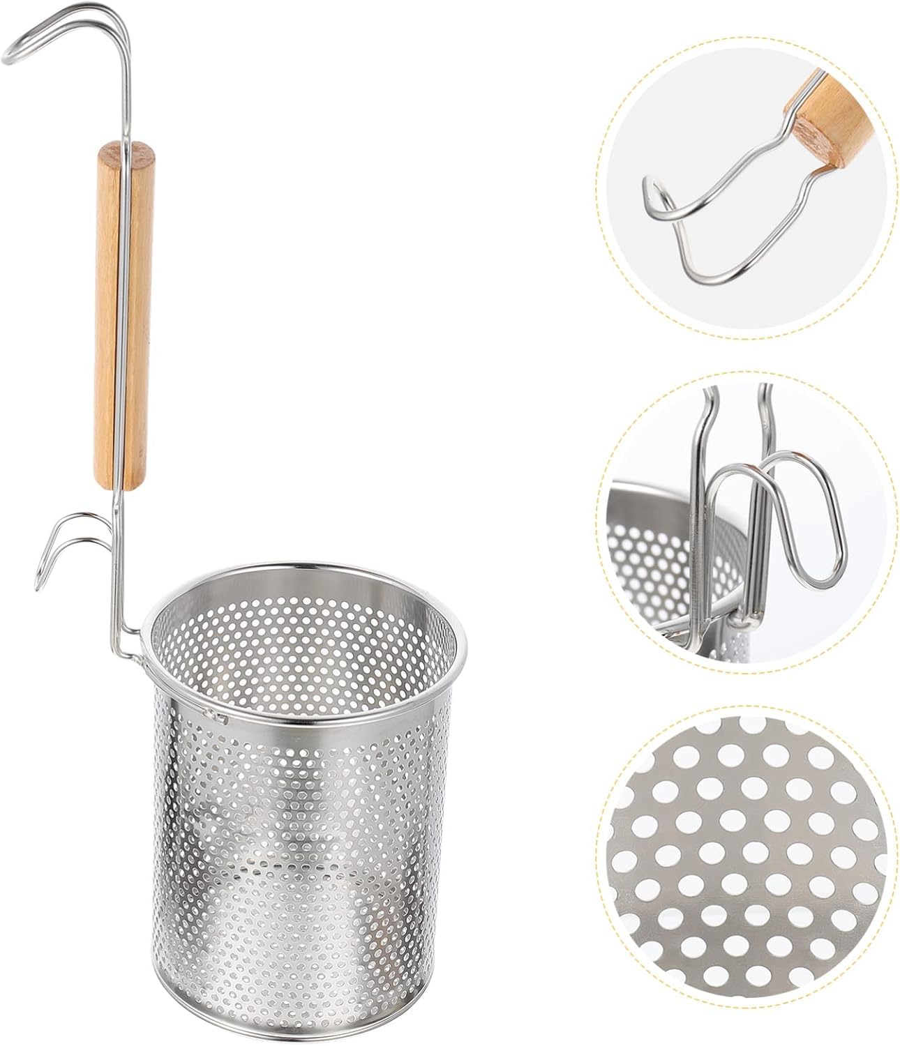 2 Pieces Pasta Strainer, Stainless Steel Mesh Spider Strainer, Basket Fine Mesh Spider Basket with Wooden Handle Good For Boiling Food Spaghetti Dumpling