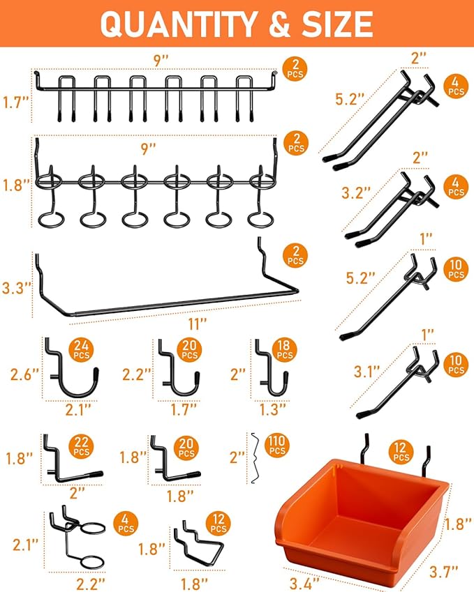INCLY 276PCS Extra Thick 1/4" Pegboard Accessories Organizer Kit, Heavy Duty Black Pegboard Hooks with Bins & Paper Towel Holder, Peg Board Hook Assortment for Garage Wall Attachments Hanging Tools