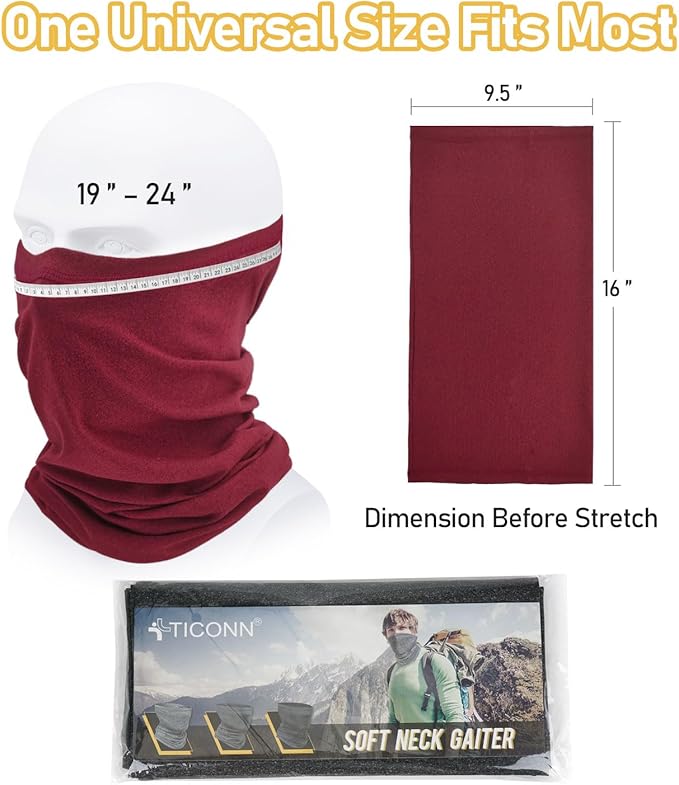 TICONN Neck Gaiter Face Cover Scarf, Breathable Sun & Wind-proof for Skiing Fishing Hiking Cycling