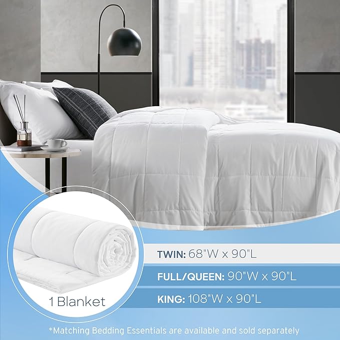 Sharper Image Jersey Knit Ultra-Soft, Cooling Twin Blanket, Box Quilting, Microfiber Reverse, All Season & Lightweight Summer Blanket Cozy T-Shirt Handfeel, White