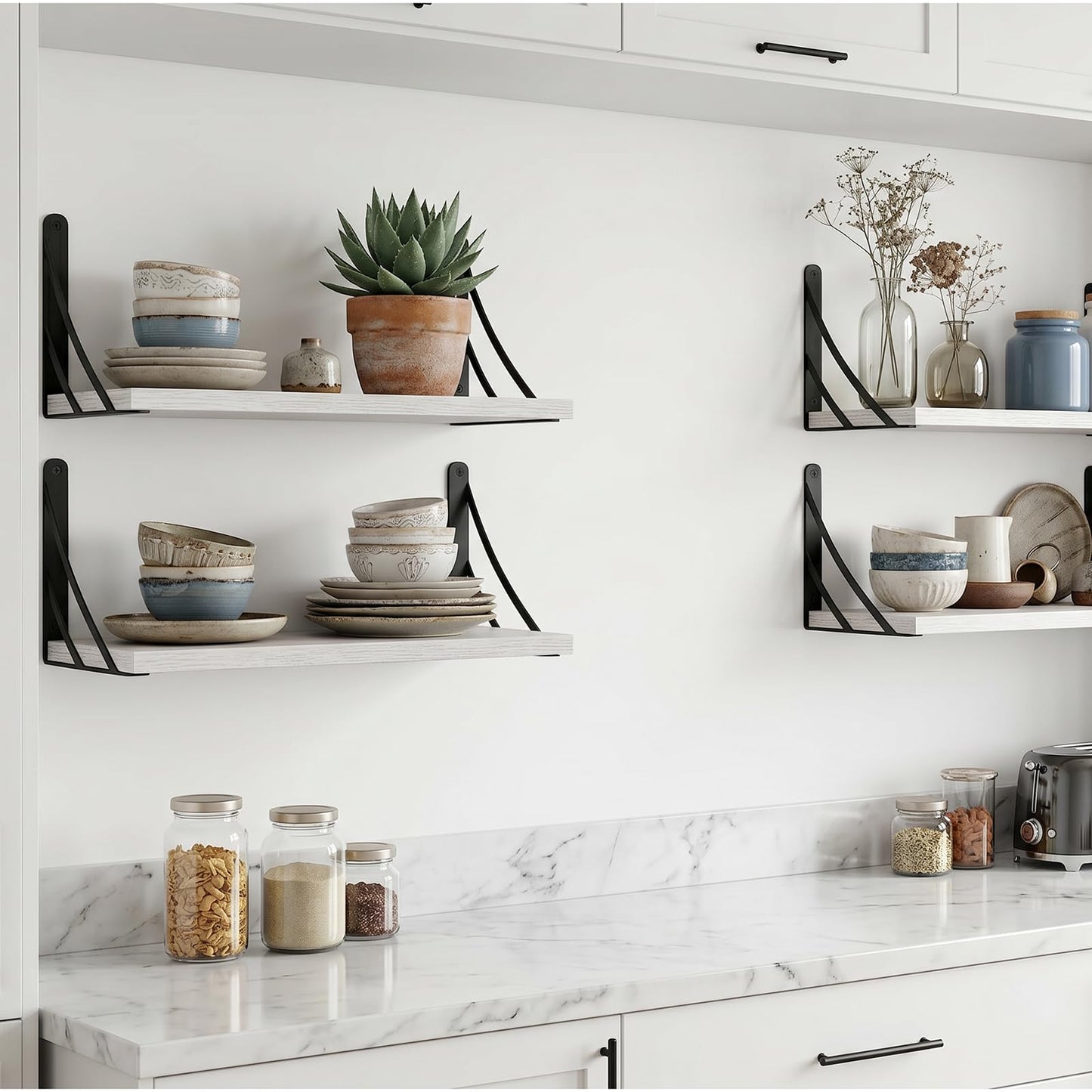 Z METNAL Decorative Shelf Brackets, Black Metal Shelves Bracket, Wall Decor, Modern Shelving Bracket for DIY Floating Shelves, 6 inch, 4 Pcs