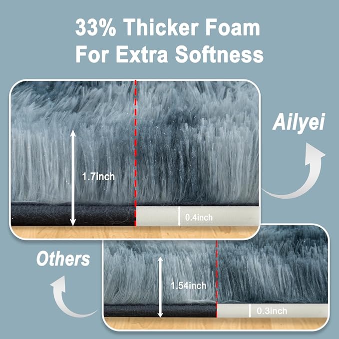 Soft Runner Rugs for Bedroom Hallways, 2x4 Tie-Dyed Blue Grey Fluffy Shag Throw Area Rug Non Slip for Bedside Dorm, Long Shaggy Furry Carpet for Nursery Living Room