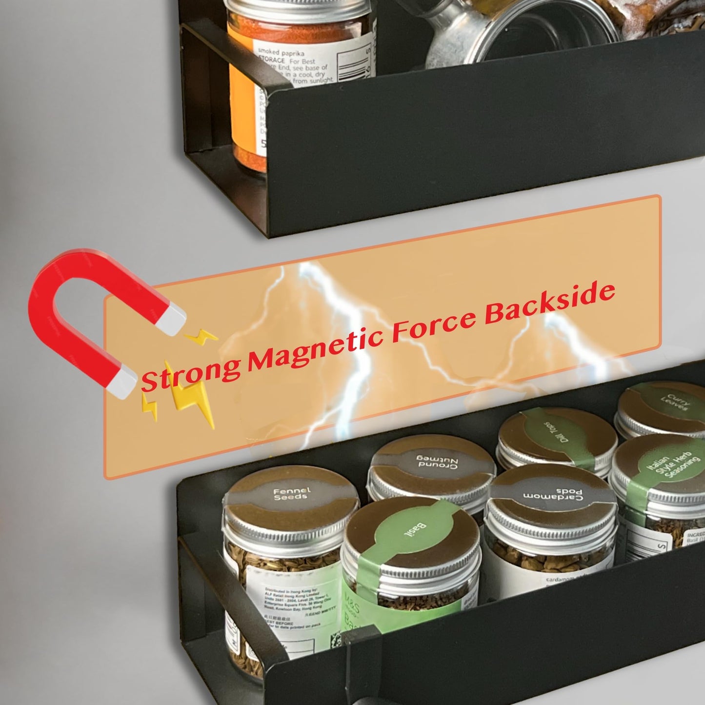OSOVGO Magnetic Fridge Organizer, Spice Rack, Kitchen Organizers and Storage, Cabinet Organizer with Shelf, Pantry Organization for Countertop, Over the Door Storage with Detachable 2 Hooks