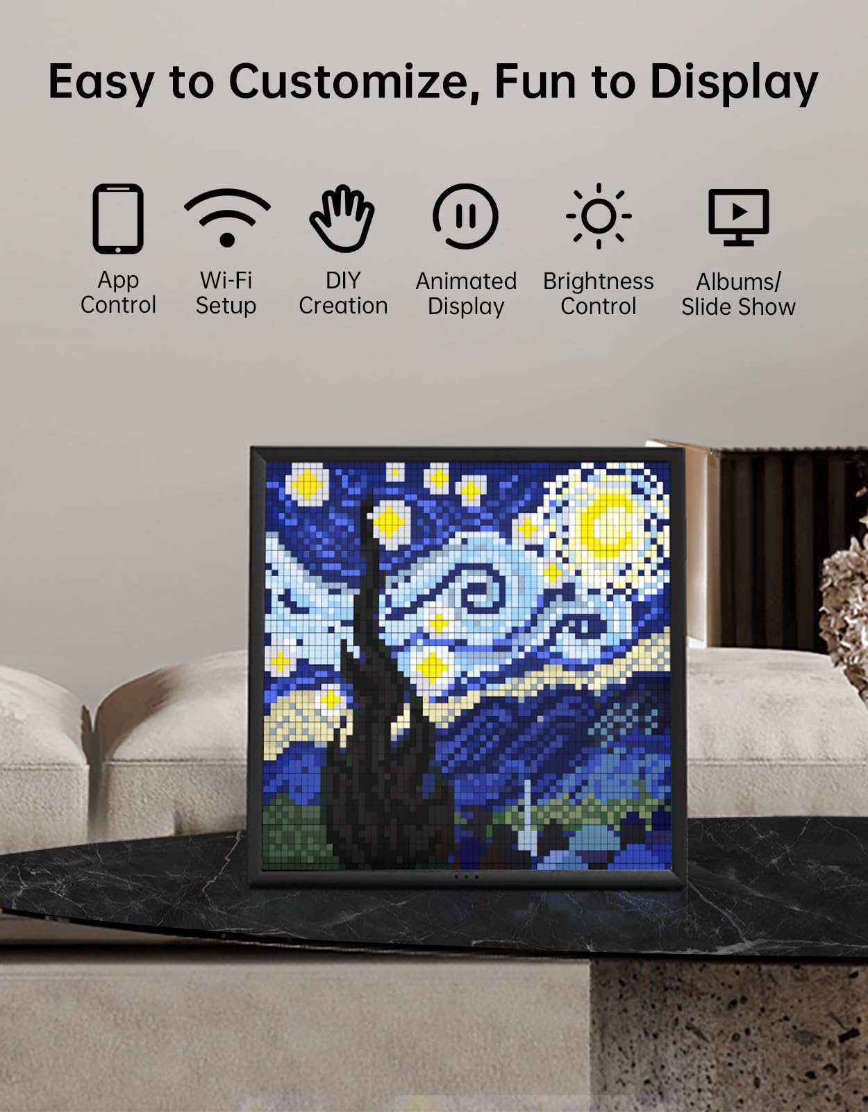 Divoom Pixoo-64 - WiFi Pixel Cloud Digital Frame with APP Control,64 X 64 LED Panel Display Frame for Gaming Room Decoration/Social Media Fans Counter