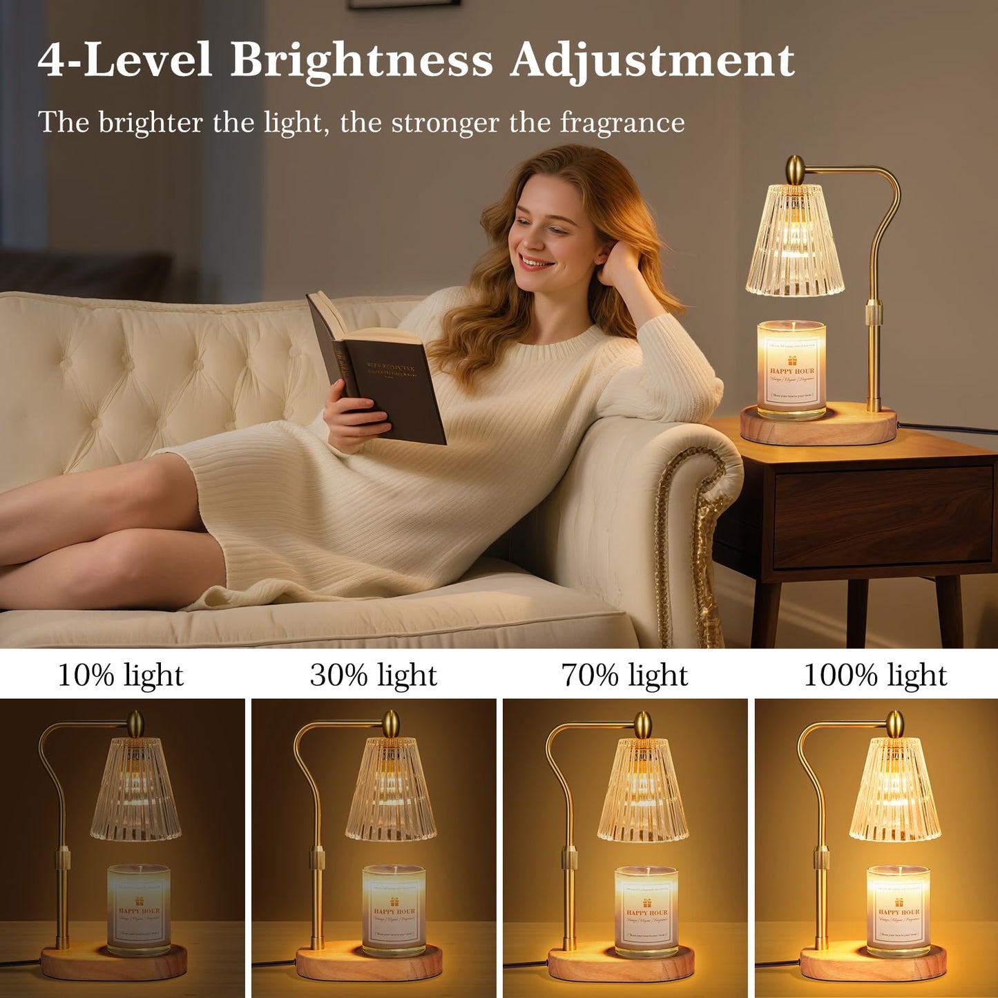Imenlox Candle Warmer Lamp, with Timer and Dimmer, Adjustable Height, Mother' s Day Gifts for Mom, Birthday Gifts for Women, House Warming Gifts Room Decor, Wax Warmer for Jar Candles(Amber)