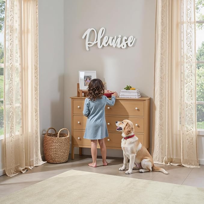 jinchan Winslow Sheer Curtains 96 Inch for Bedroom Living Room Embroidered Bordered Floral Nursery Curtains for Playroom Light Filtering, Ivory on Beige, 2 Panels, 50W x 96L