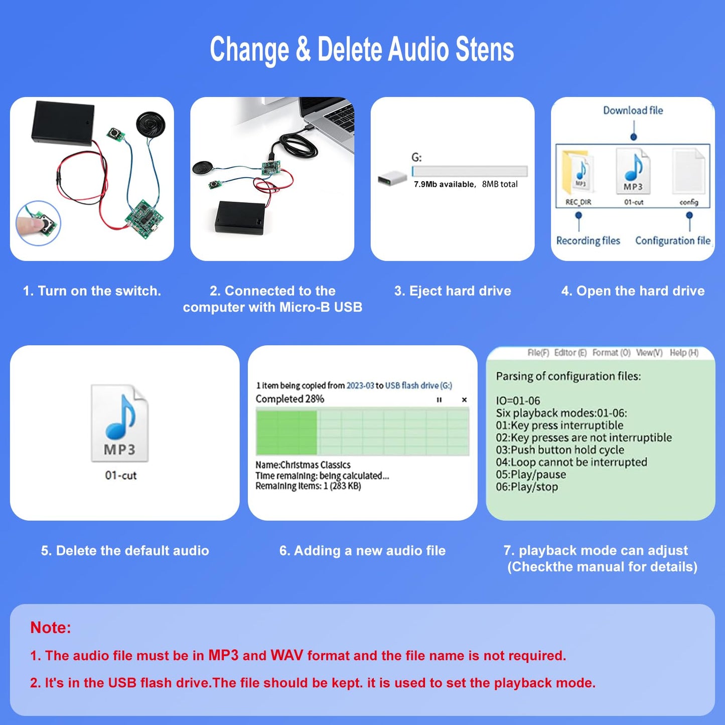 Geekstory Recordable Sound Module 8M Button Control Music Voice Chip Programmable with Speaker+Battery Box for DIY Music Greeting Card Christmas Creative Gift