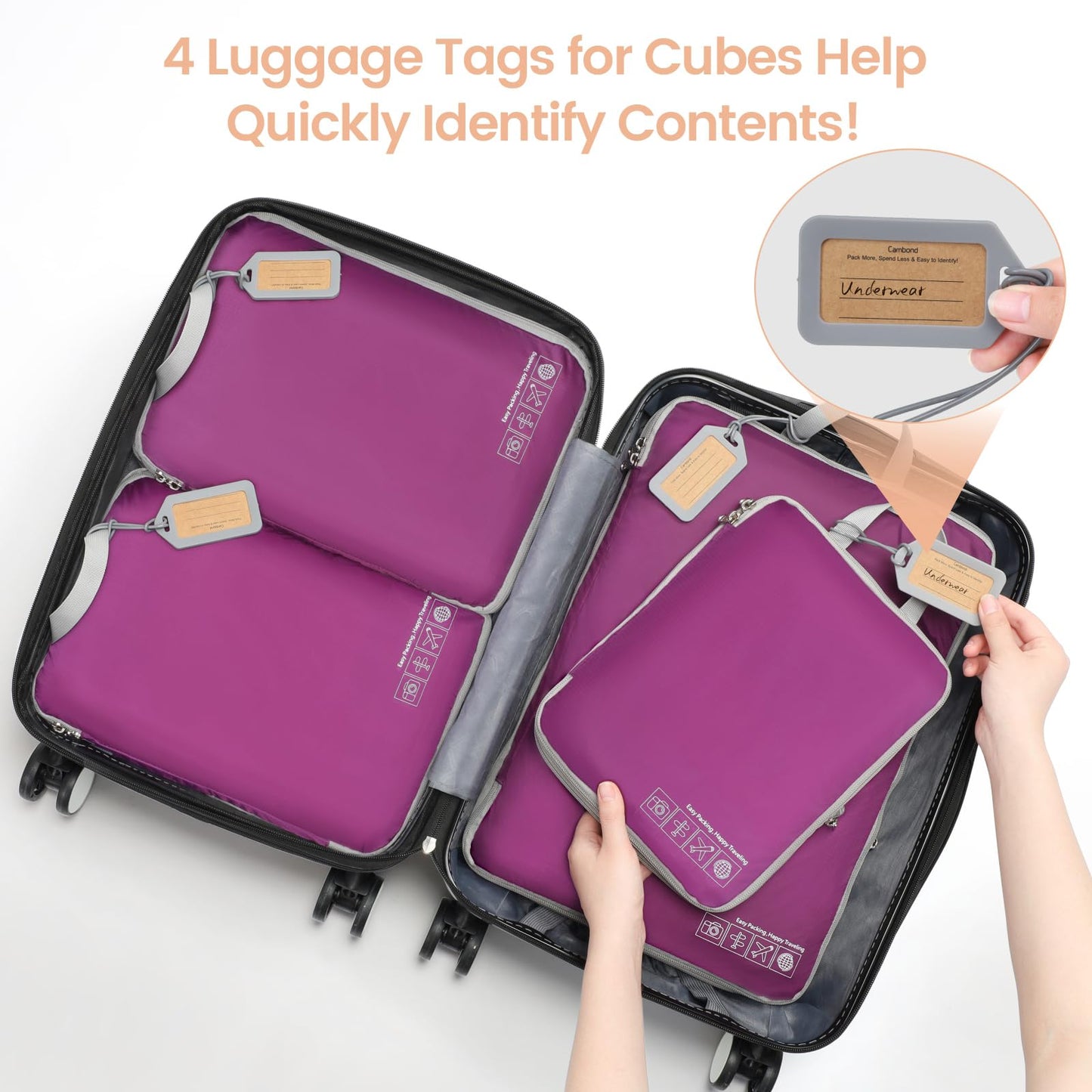 Cambond Compression Packing Cubes for Travel - 4 Pack Lightweight Expandable Luggage Packing Organizers Travel Essentials Accessories Bags Compression Cubes Space Saver for Carry on Suitcases, Purple