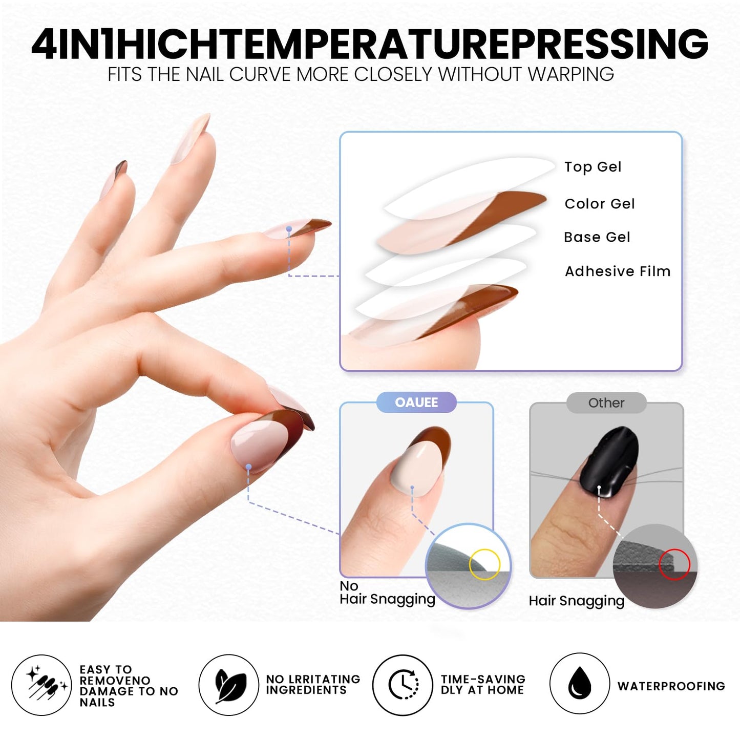 Oauee Semi Cured Gel Nail Strips | Built-In Gel Top Coat | UV Light Required | Salon Quality, Easy Application And Removal (Cocoa Edge Nails)