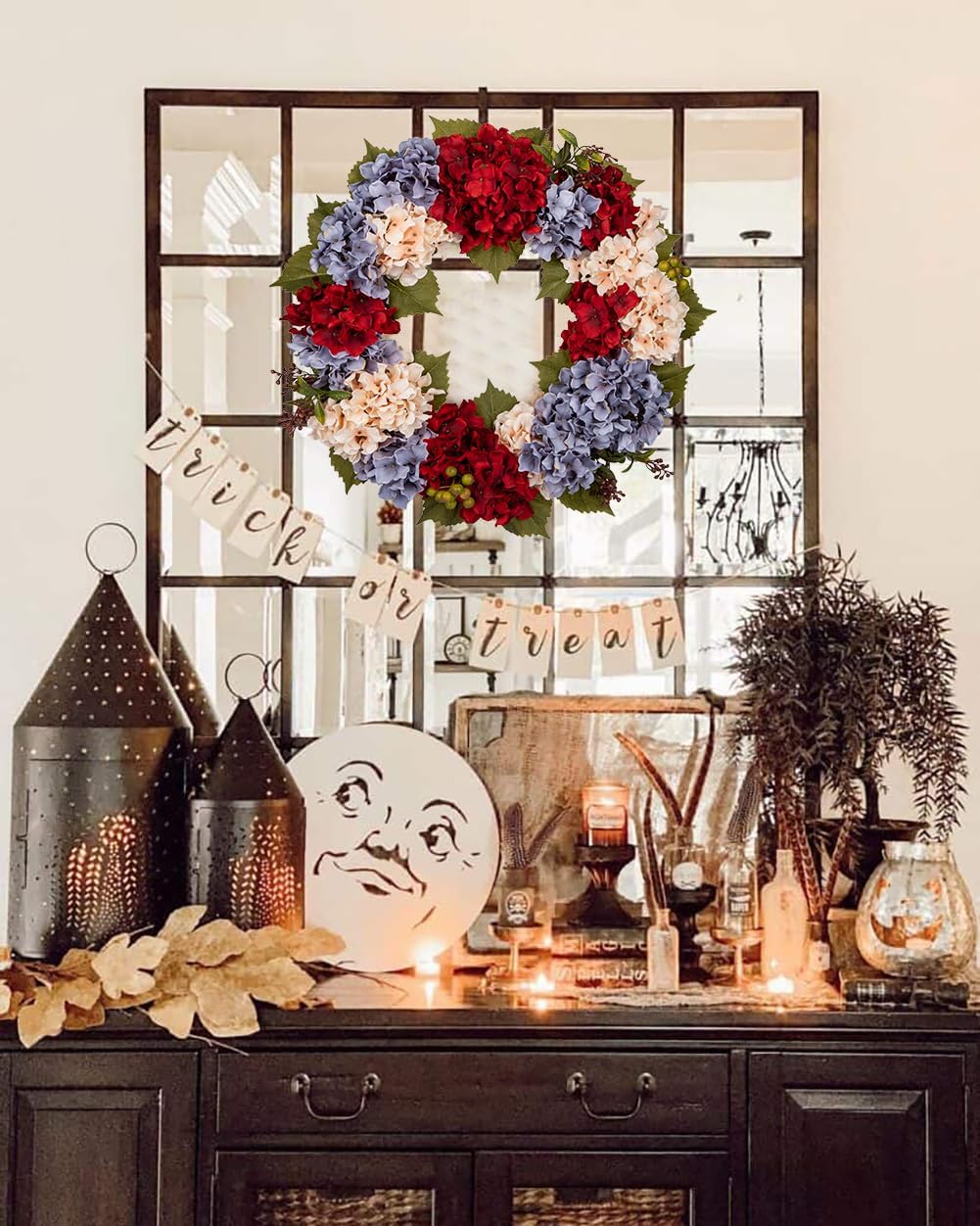 Fall Wreaths for Front Door, 24 inch Autumn Wreath with Hydrangeas Berries Large Fall Door Wreath Artificial Hydrangea Flowers Wreaths Autumn Decorations for Farmhouse Thanksgiving Harvest Door Wall
