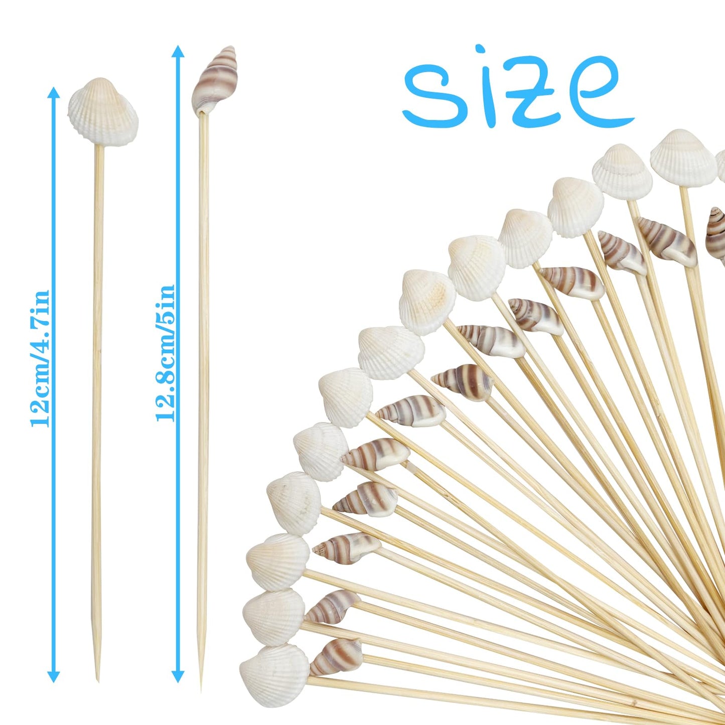 200Pcs Seashell Cocktail Picks,Beach Hawaiian Lua Party Pick 4.7 Inch Fancy Appetizer Tooth Picks for Summer Hawaiian Party Luau Beach Holiday Party Supplies