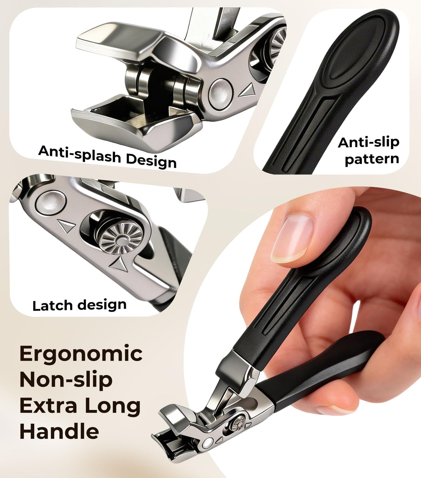 Electric Nail Clipper & No-Bending Long Handle Toenail Cutter Set for Adults and Seniors, Safe Automatic Filer Grinder with Debris Bin, Thick Nail Trimming Kit with Storage Bag for Easy Home Grooming