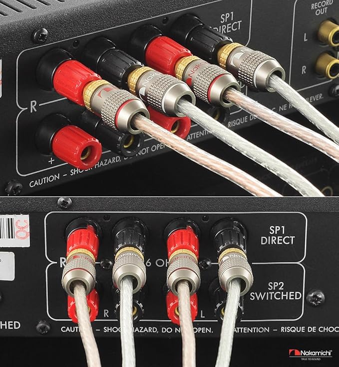 Nakamichi FanLock Excel Series 24k Gold Plated Banana Plugs 10 AWG - 18 AWG Gauge Size 4mm for Speakers Amplifier Hi-Fi Stereo Home Theatre Radio Audio Wire Cable Quick Connector 2 Pcs (1-Pair)