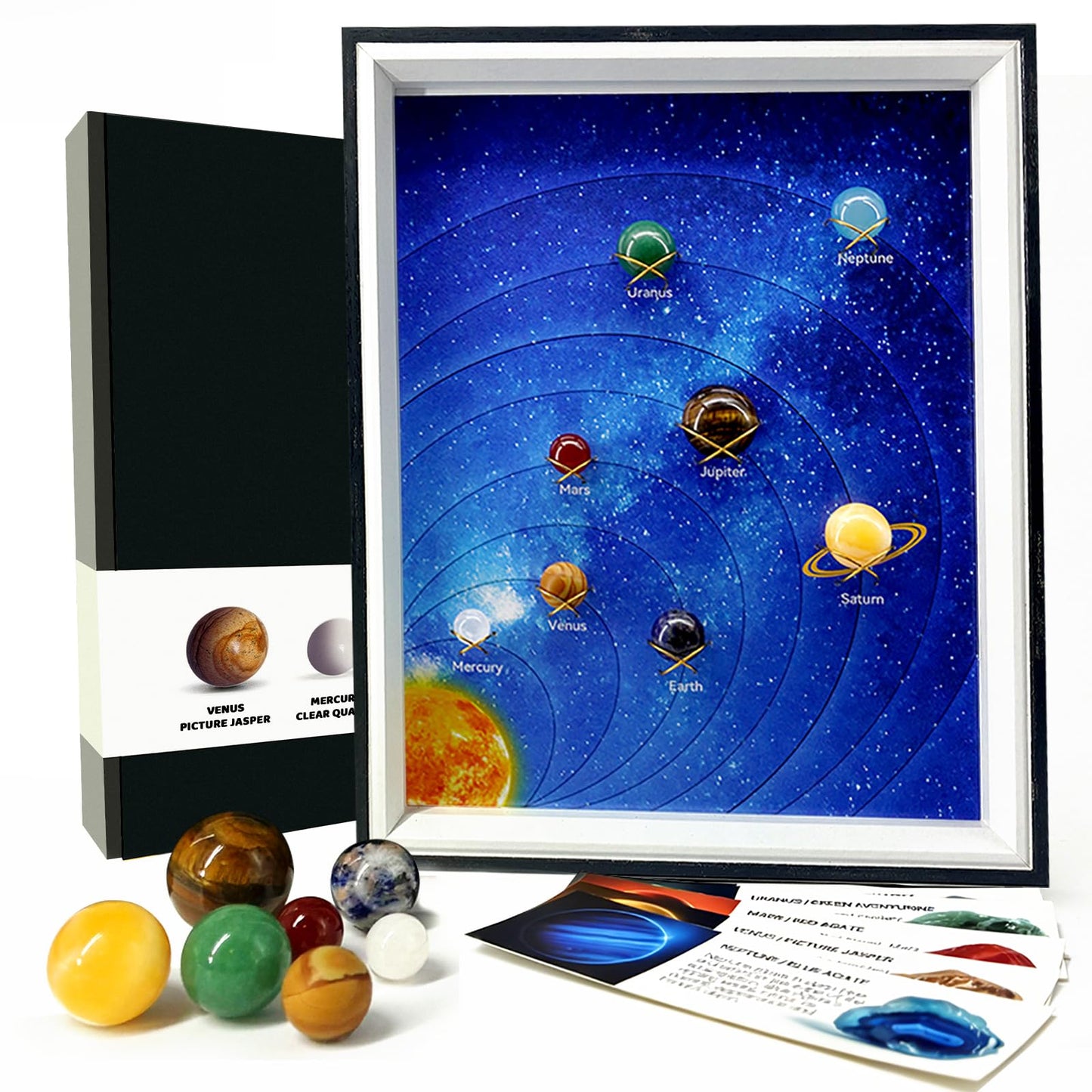 Solar System Project Kit for Kids 8-12, 8 Real Gemstone Planet Marbles Educational Science Project Astronomy Gift 10.9" x 9"