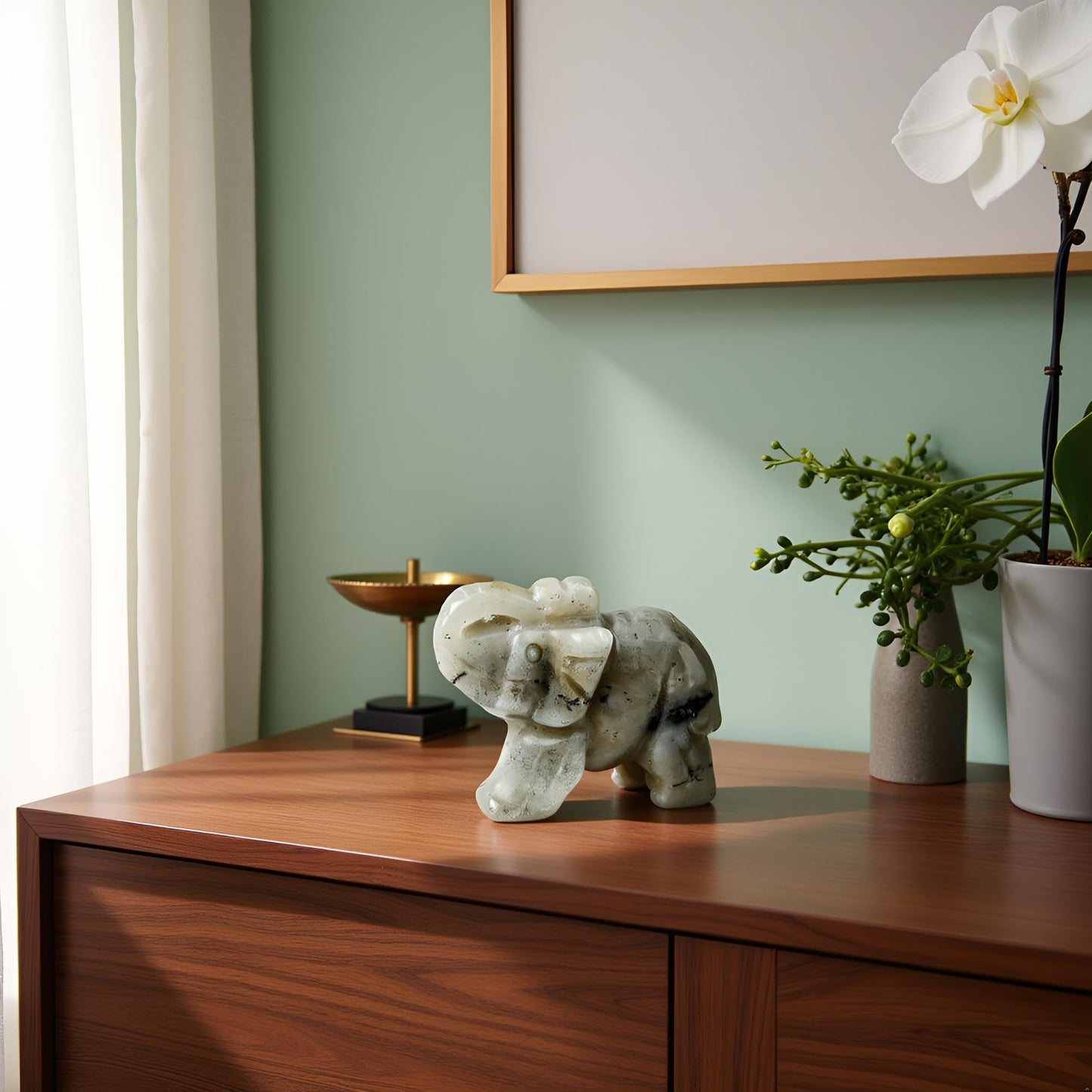 SquarezhenBo Elephant Ornament, Elephant Statue, Jade Stone Handcraft Natural Green Jade Stone Elephant Statue Decor Toys in Hand Home Décor Accents Sculptures (Grey)