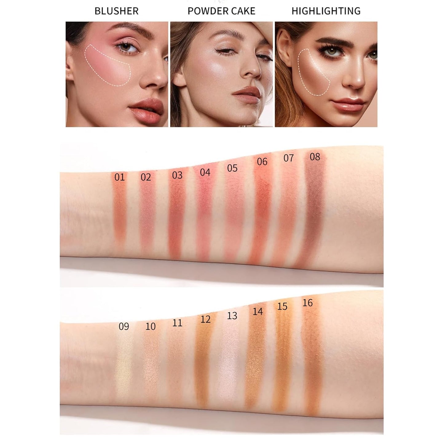 Blusher Contour Highlighter Makeup Palette, 16 Color All-in-One Matte- Bronzer Facial lluminator Palette with Makeup Brush, Long Lasting and Soft Powder, Pro Makeup Powder Kit