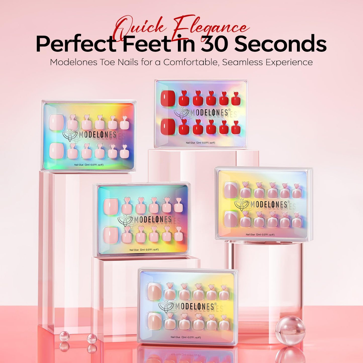Modelones Press on Toenails Short, Red Toe Press on Nails Square, Reusable Nail Kit with Nail Glue Adhesive Tabs Mini Nail File, Toe Nails 36Pcs 18Sizes, Spring Summer Women Girl Gift