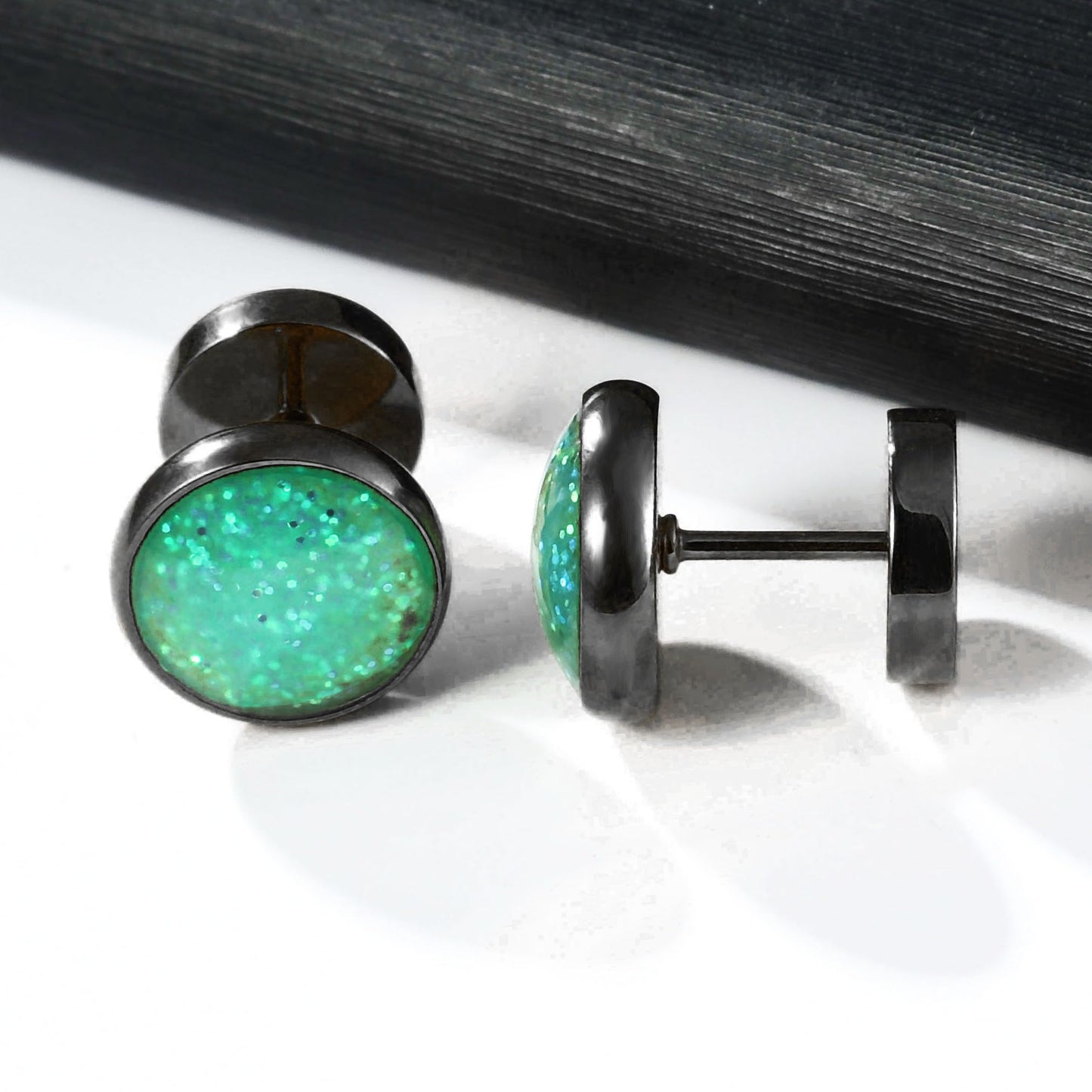 Surgical Stainless Steel Stud Earrings for Women Men Black Gold Plated Fluorescent Flat Back Hypoallergenic Earrings Suitable for Sensitive Ears
