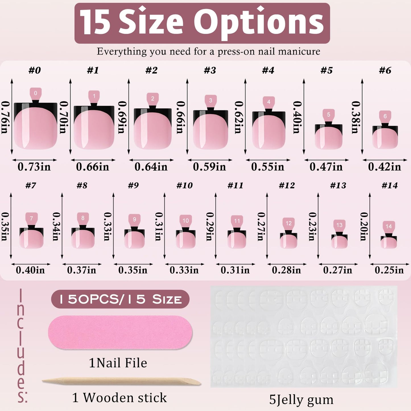 Bellelfin French Press On Toenails For Women with Nail Adhesive Tabs, 150 Pcs Black French Tip Toe Nail Press Ons, Short Square Toenail Press On, 15 Sizes Full Cover Acrylic Fake Toe Nails