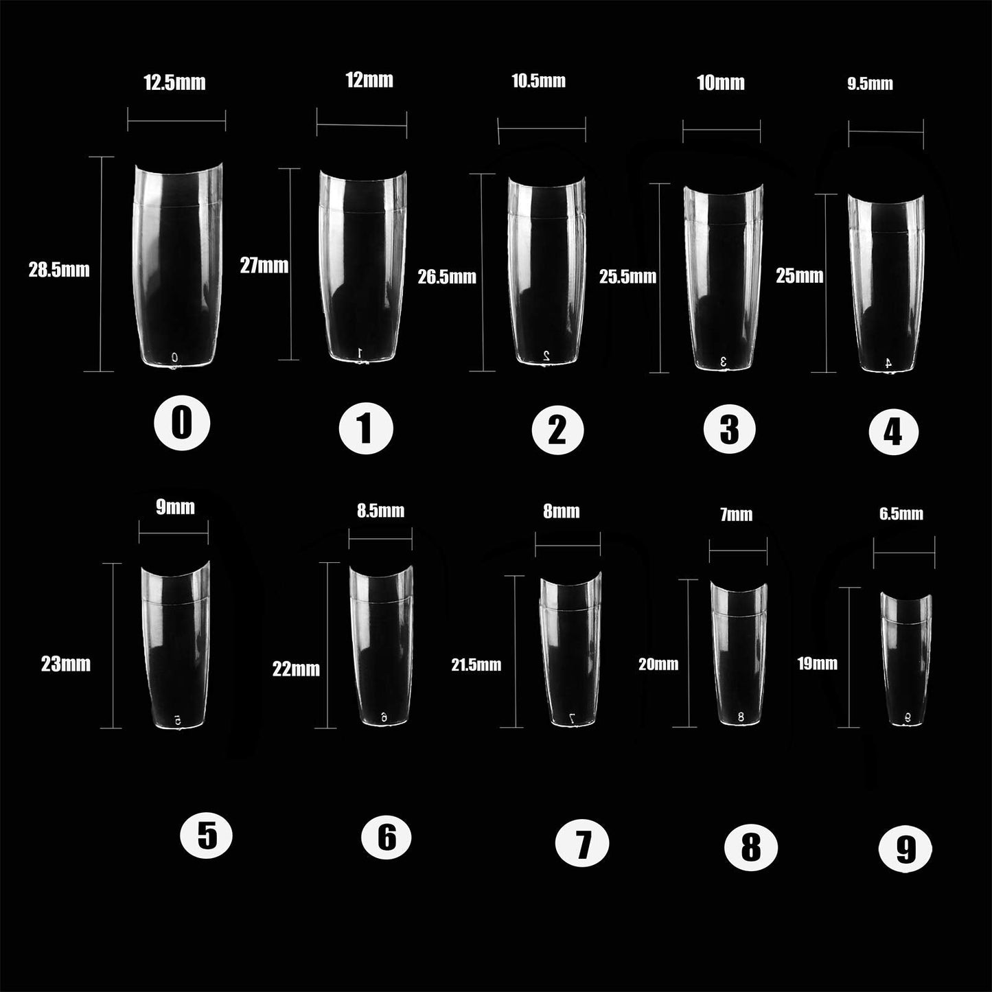 French Acrylic False Nail Tips, 500PCS Fake Nail Shape Artificial False Nails Tips 10 Sizes with Case for Nail Art Salons (Clear)