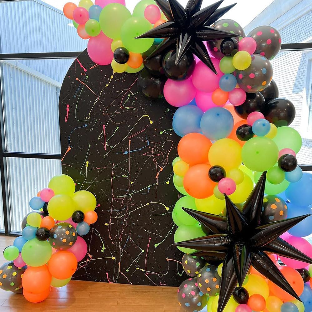 Glow in the Dark Balloon Arch Garland Kit-165Pcs UV Neon Rainbow Luminous Fluorescent Balloons-Let's Glow Birthday Party Back to 80s 90s Disco Rock Roll Party Decorations