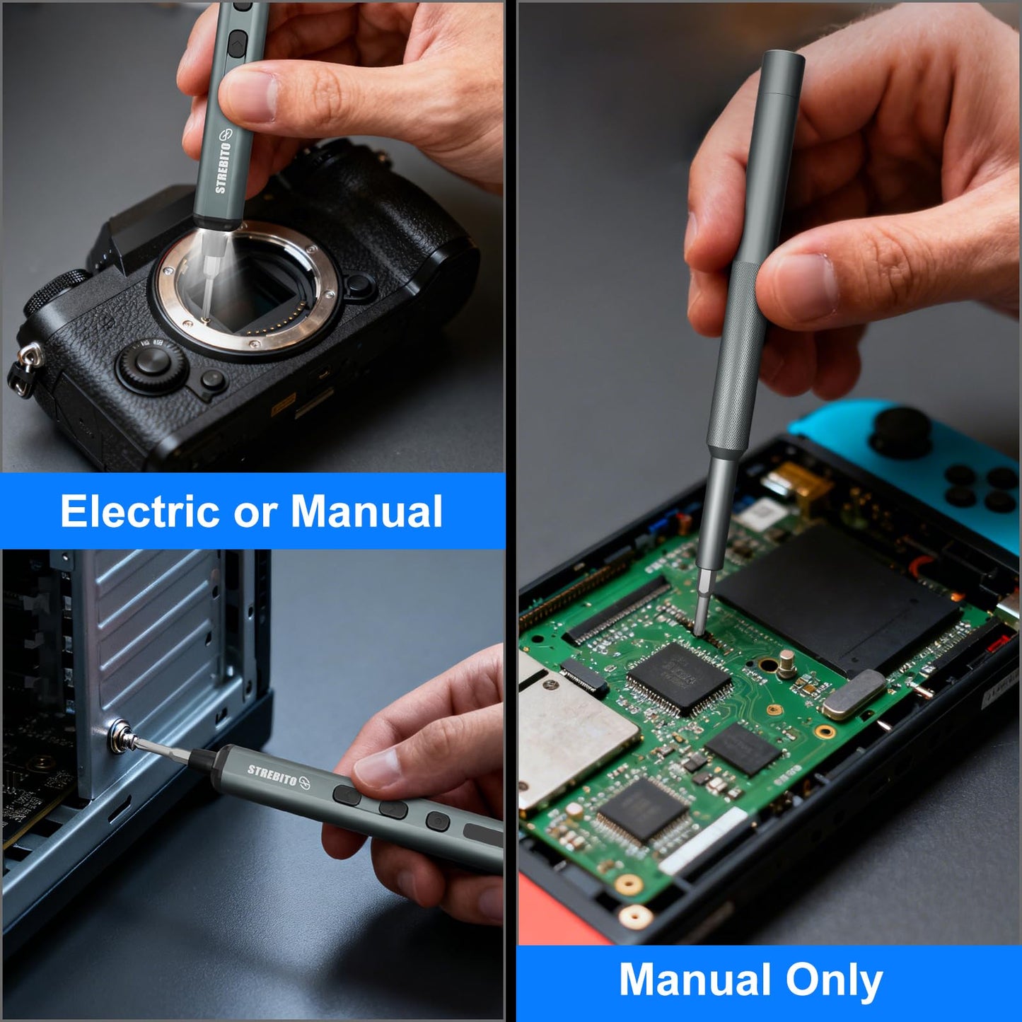 STREBITO Mini Electric Screwdriver Set, 67 in 1 Electric Precision Screwdriver - 50 S2 Magnetic Bits, 5 Torque Settings, 4 LED Lights, Electric Screwdriver Kit for PC Phone Laptop Camera Electronics