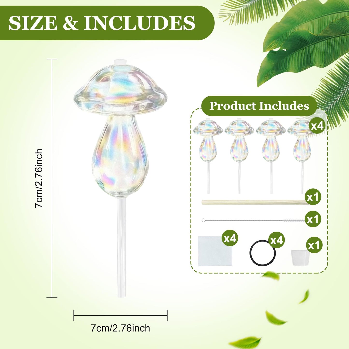 4pcs Plant Watering Globes Self Watering Planter Insert Devices,Glass Watering Bulbs Mushroom Pattern Watering Globes for Indoor Plants Top-Fill Watering Rainbow Colors (Round Automatic Watering Bulb)
