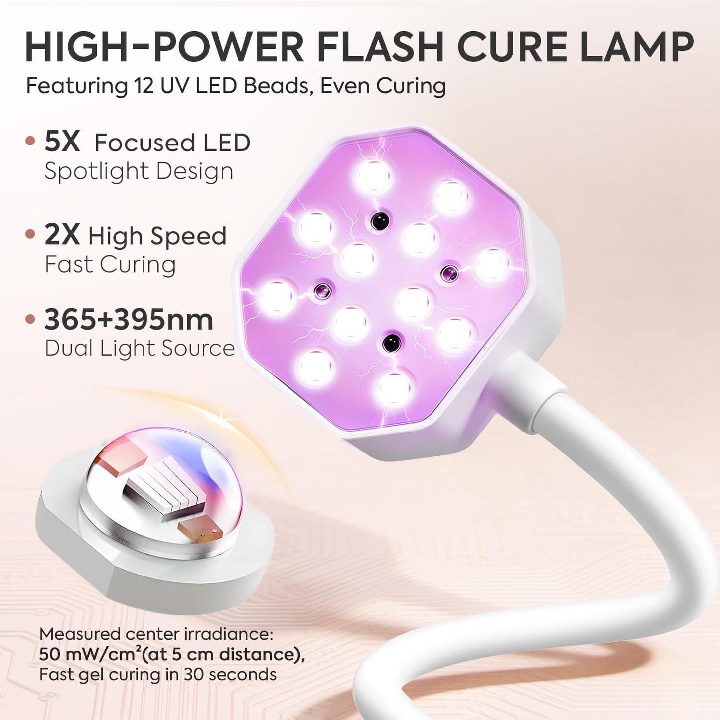 UV LED Nail Lamp 36W – Mini Cordless Flash Cure Gooseneck UV Light for Gel X Nails Portable USB 50mW/cm² Rechargeable Nail Dryer with 12 LEDs, Auto Sensor, 4 Timers & LCD Display for DIY Home Manicure