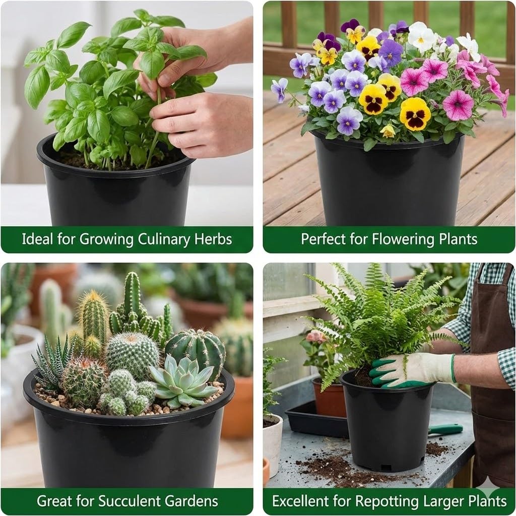 3 Gallon Nursery Pots - Professional Heavy Duty Injection Molded Plastic Plant Pots with Drainage Holes – 11 Inch Round Flower Pots for Shrubs, Perennials & Tropicals – Stackable (5)