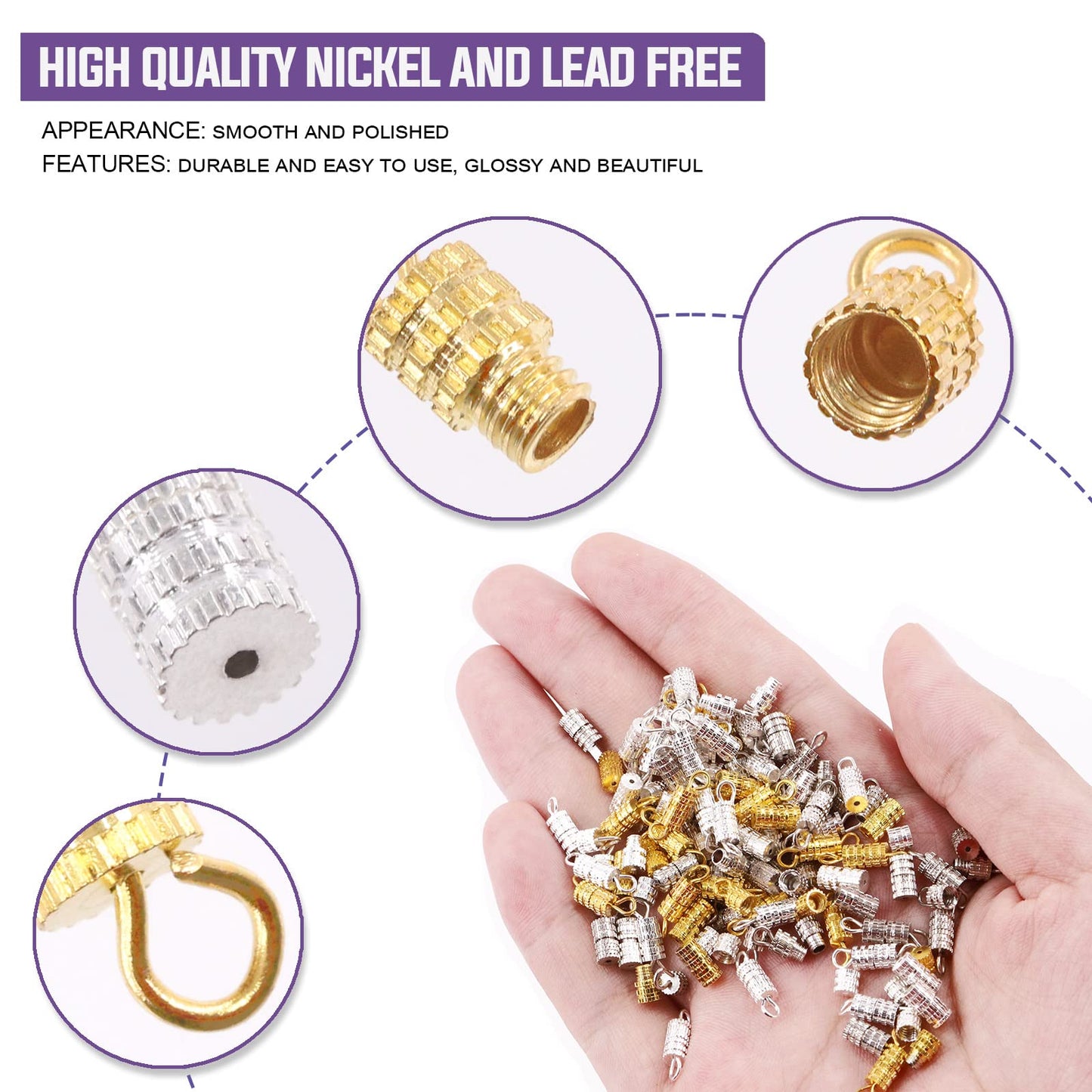 Swpeet 150Pcs 2 Styles Gold Silver White K Barrel Screw Twist Clasp Assortment Kit With and Without Ring for Necklace Bracelet DIY