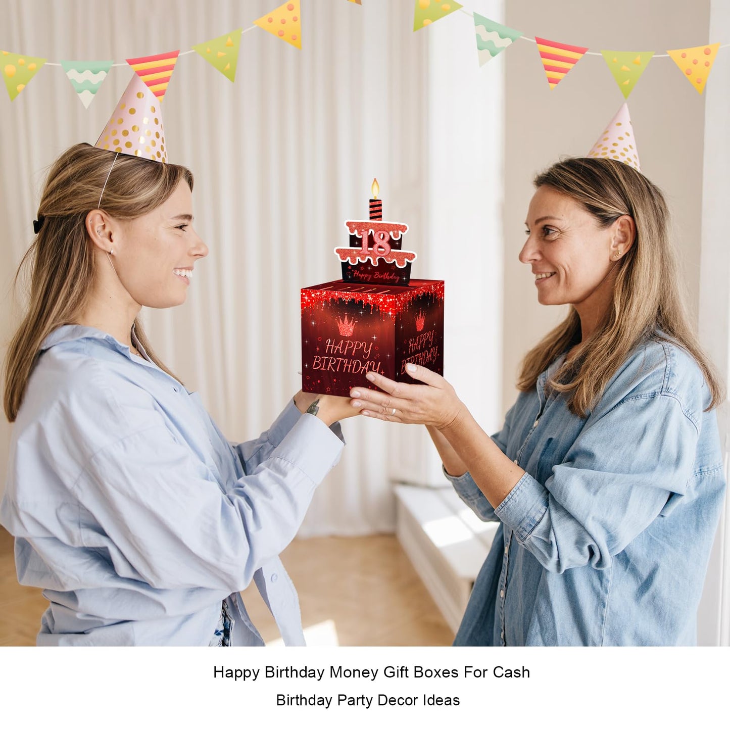 AOYOO Black Red Birthday Money Box for Cash Gift, Surprise Explosion Pop Up Gift Box with 0-9 Number Stickers for DIY Custom Age 18th 21st 30th 50th, Funny Cash Pull Party Supplies for Men Women