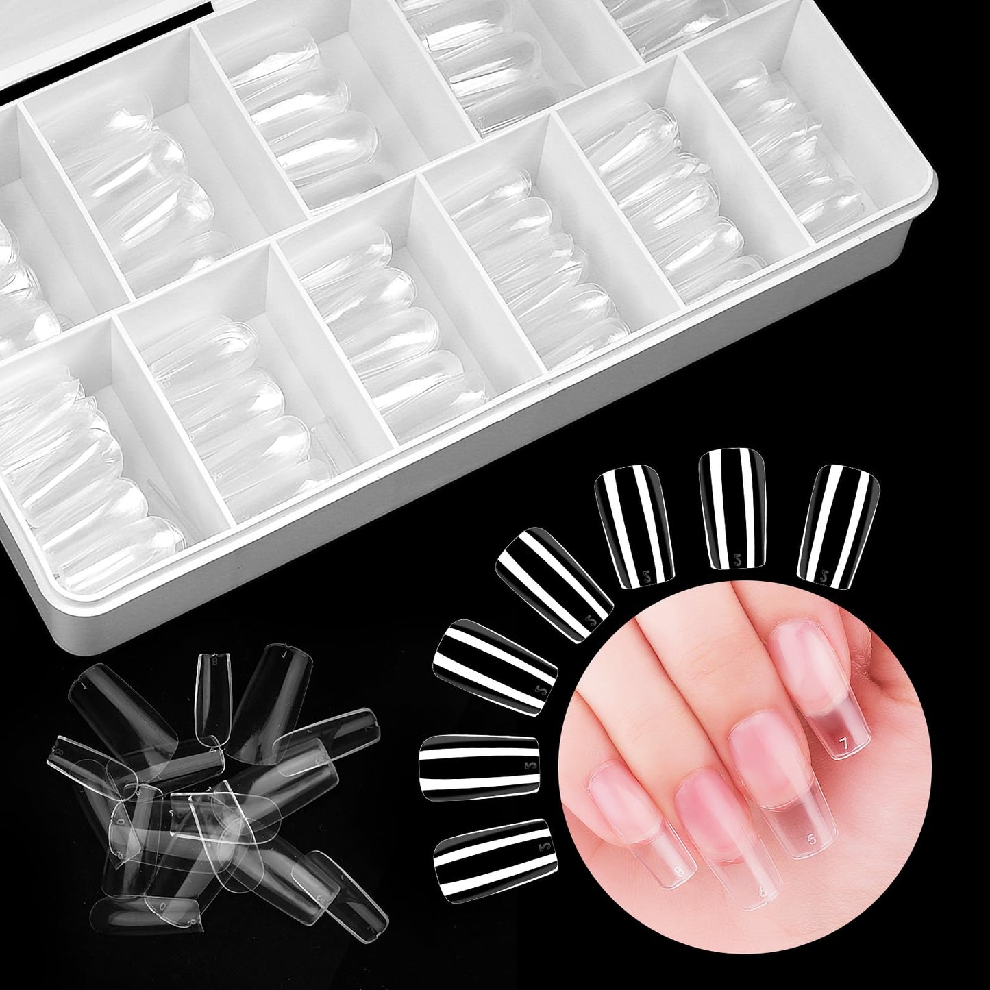 Clara Colors Nail Tips and Glue Gel Kit,550Pcs Full Cover Soft Gel Fake Nails Tips and Nail Glue Kit with LED Nail Lamp,Medium Square Artificial False Nails Tips for Acrylic Nail