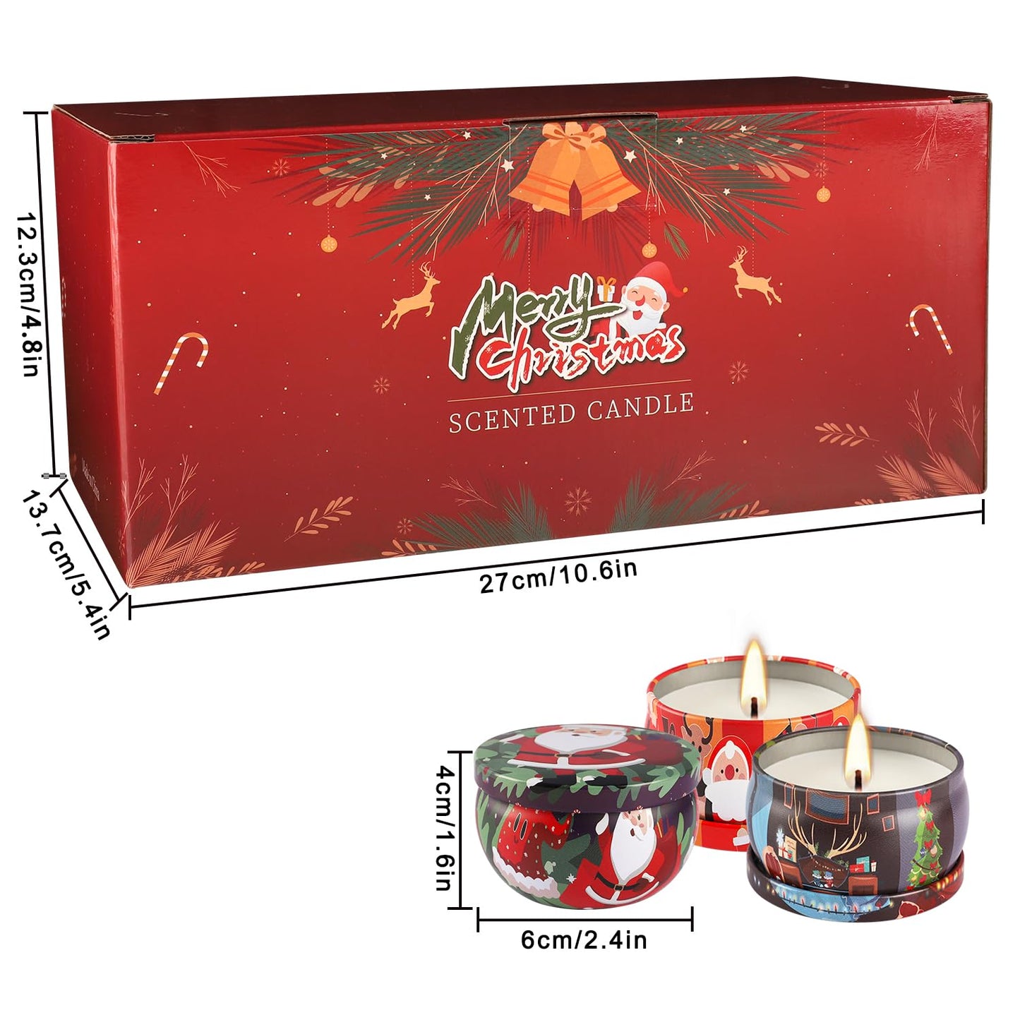 24Pack Christmas Scented Candle Tins Gift Set - Soy Wax Festive Aromatherapy Candles 2.5oz- Smokeless Long Lasting Burn time for Advent & Christmas Gifts Holiday Decor & Gifting.