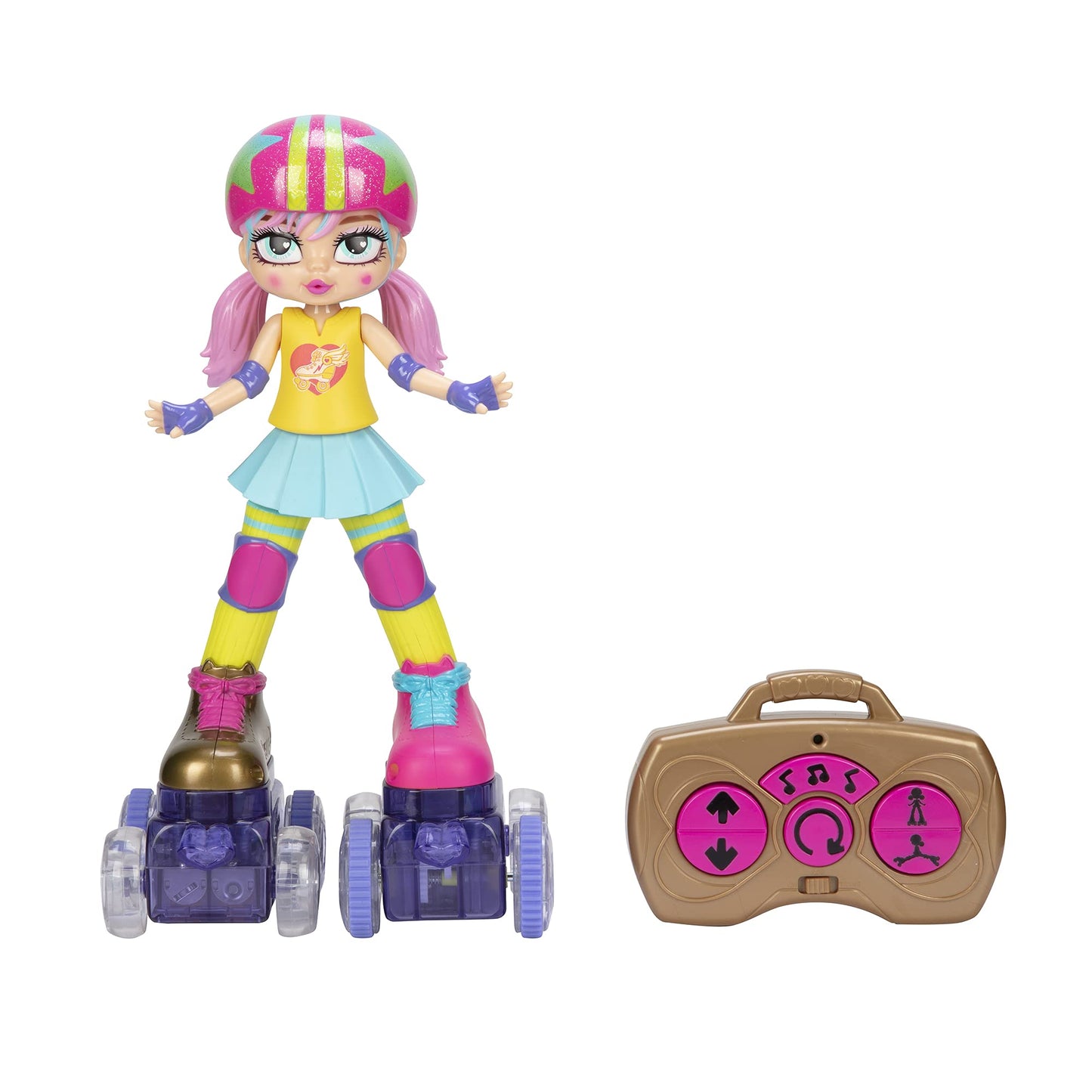 Rock N Rollerskate Doll Rainbow Riley Light Up Remote Control Rollerskating Doll - Plays Music and Skates!, 10" H
