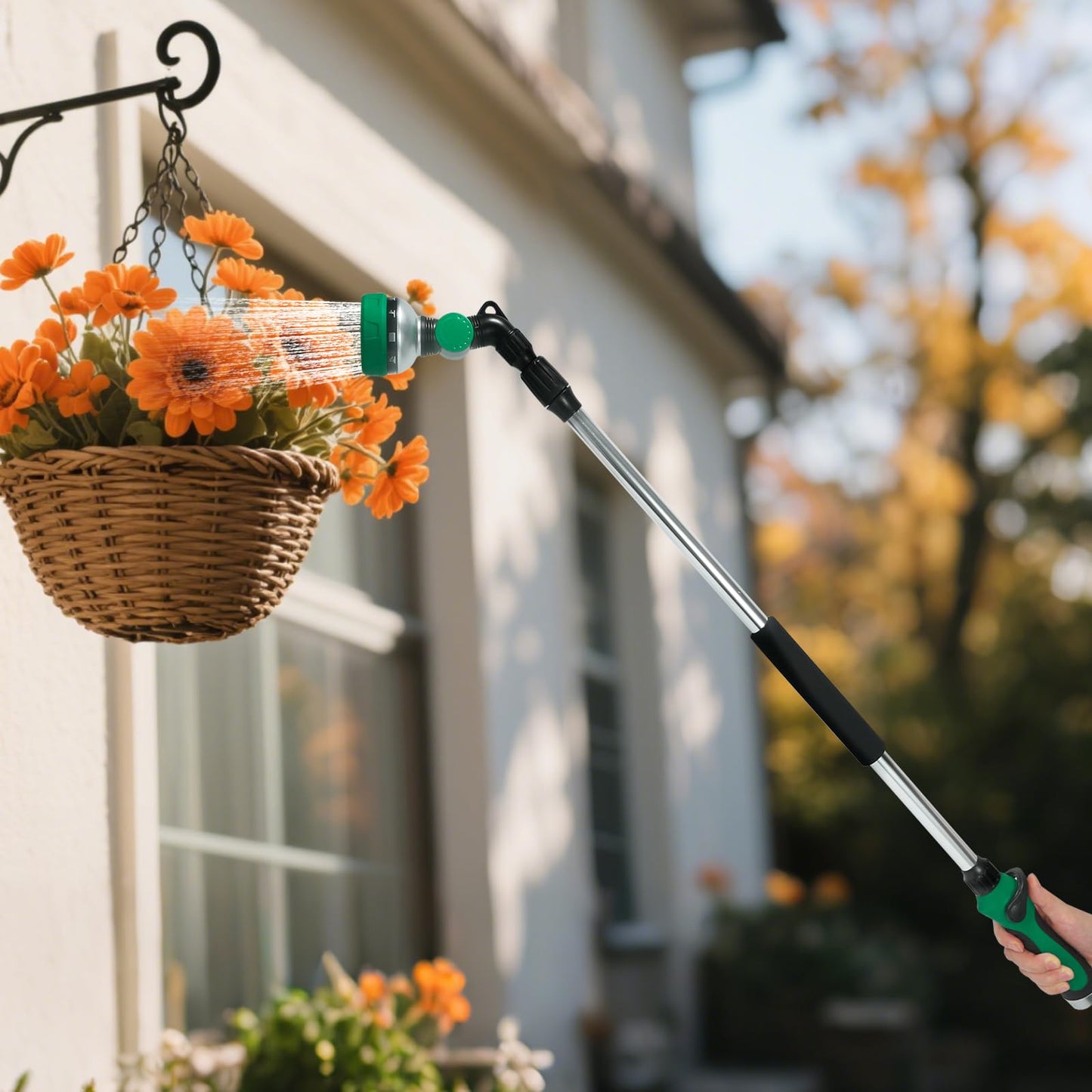 Seatern Telescoping Watering Wand for Garden Hose, 36”-54” Adjustable, 10 Spray Patterns, Heavy-Duty Hose Nozzle with Thumb Control & Pivoting Head, Ideal for Hanging Baskets and Shrubs, Green