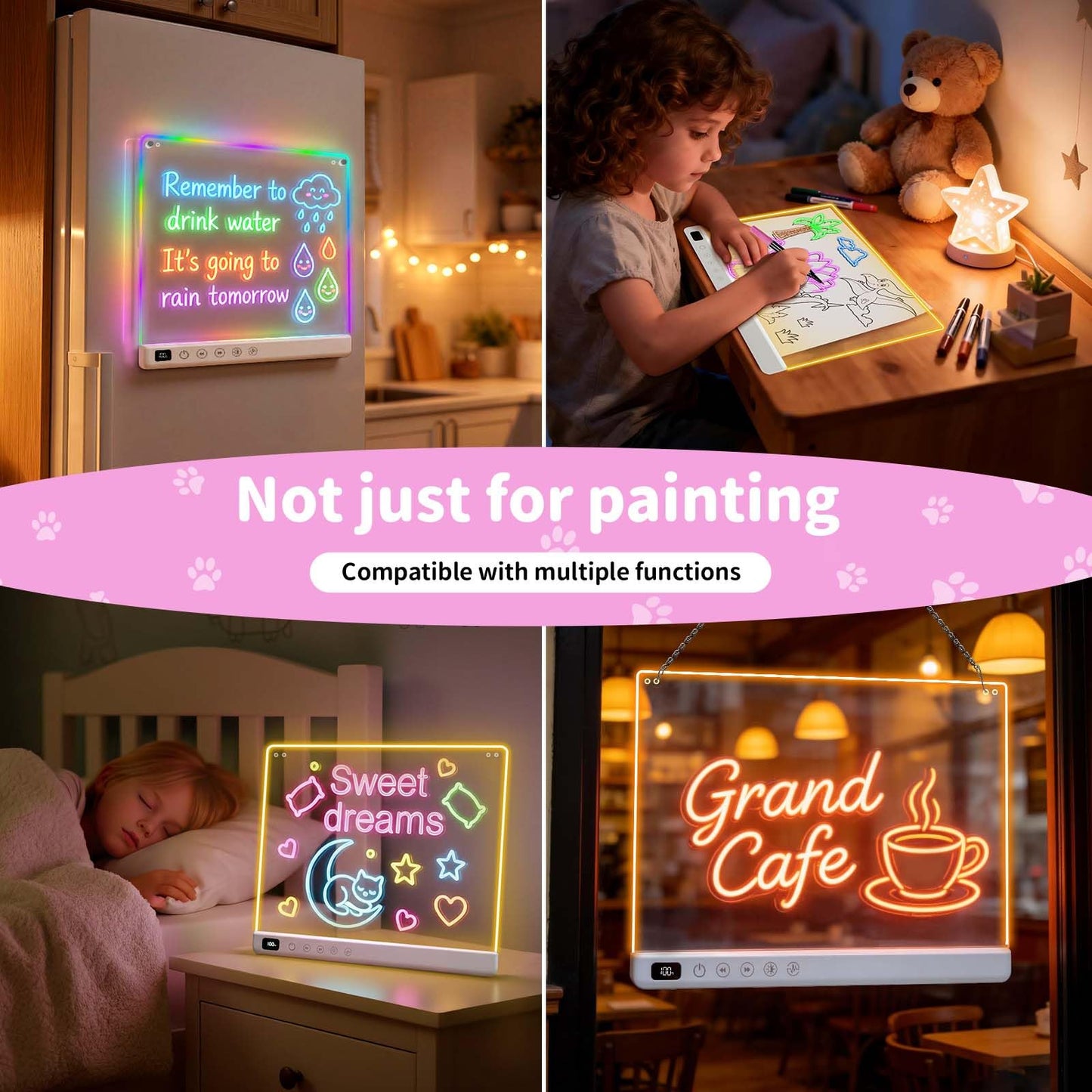 16" Rechargeable LED Drawing Board for Kids, Doodle LED Note Board with Colors, Neon Light Up Drawing Board with Markers&Tracing Paper, Creative Easter Birthday Christmas Gift Ideas