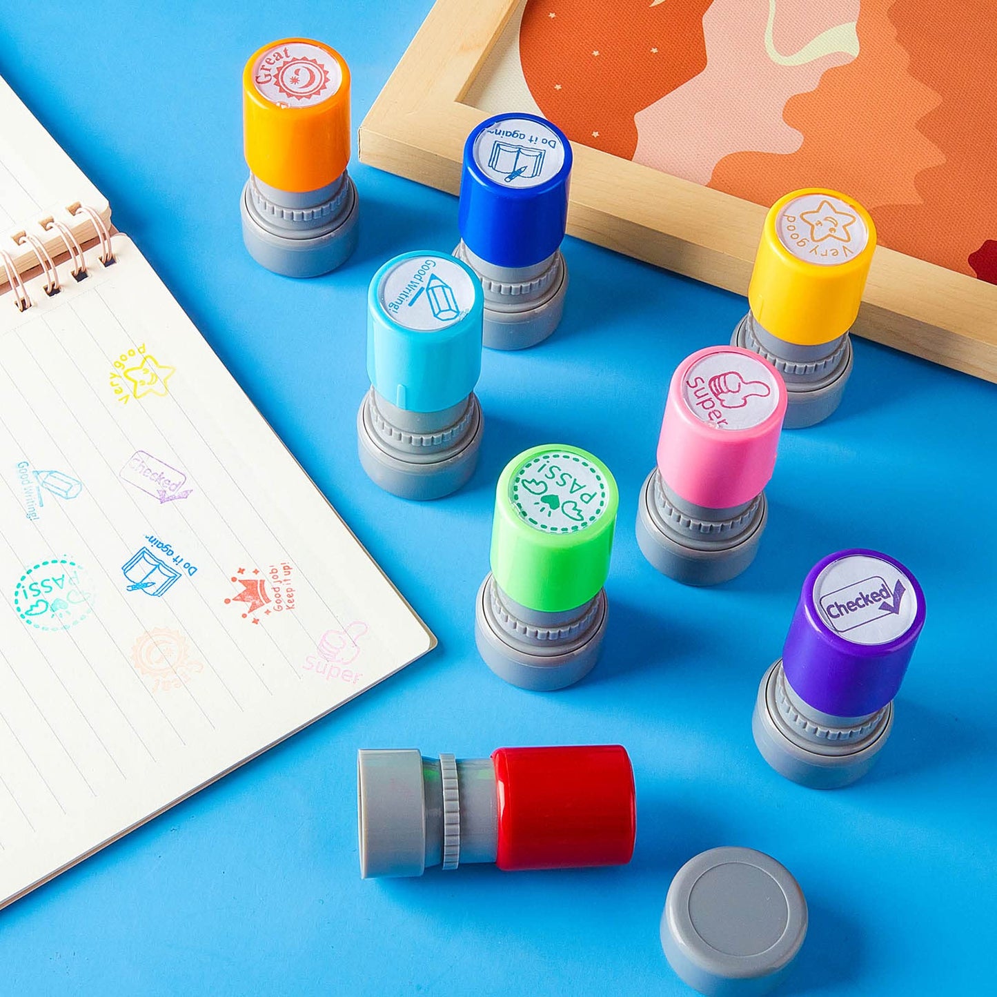 Leinuosen 8 Packs Teacher Stamps Self Inking Grading Motivational Encouraging Stamp for Teachers Appreciation Gift Classroom Homework Test Students Behavior Reward Signature Multicolor(Cute)