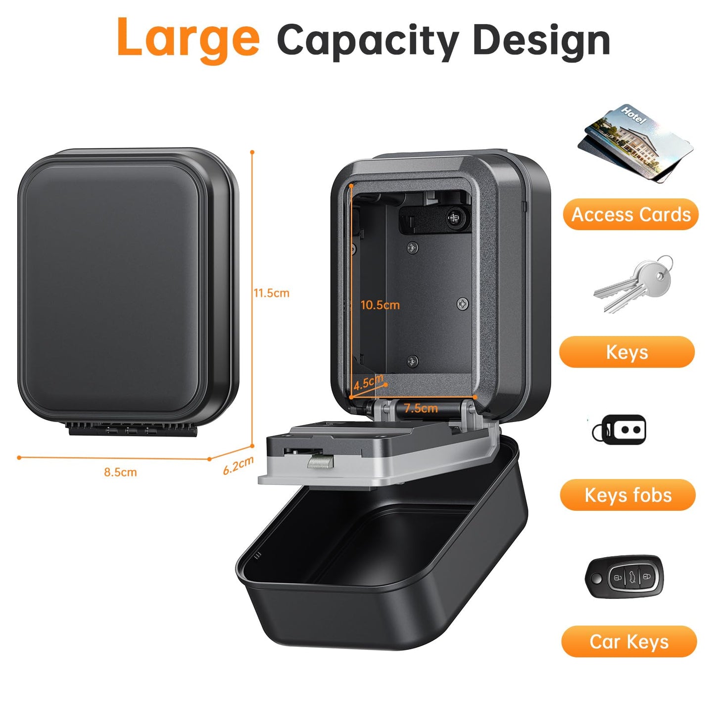 TOSICAM Light Up Key Lock Box - Waterproof Wall Mount Portable 4-Digit Combination Key Safe Storage for Outdoor/Home/Airbnb/Emergency/Realtor/Large Capacity/Resettable Code