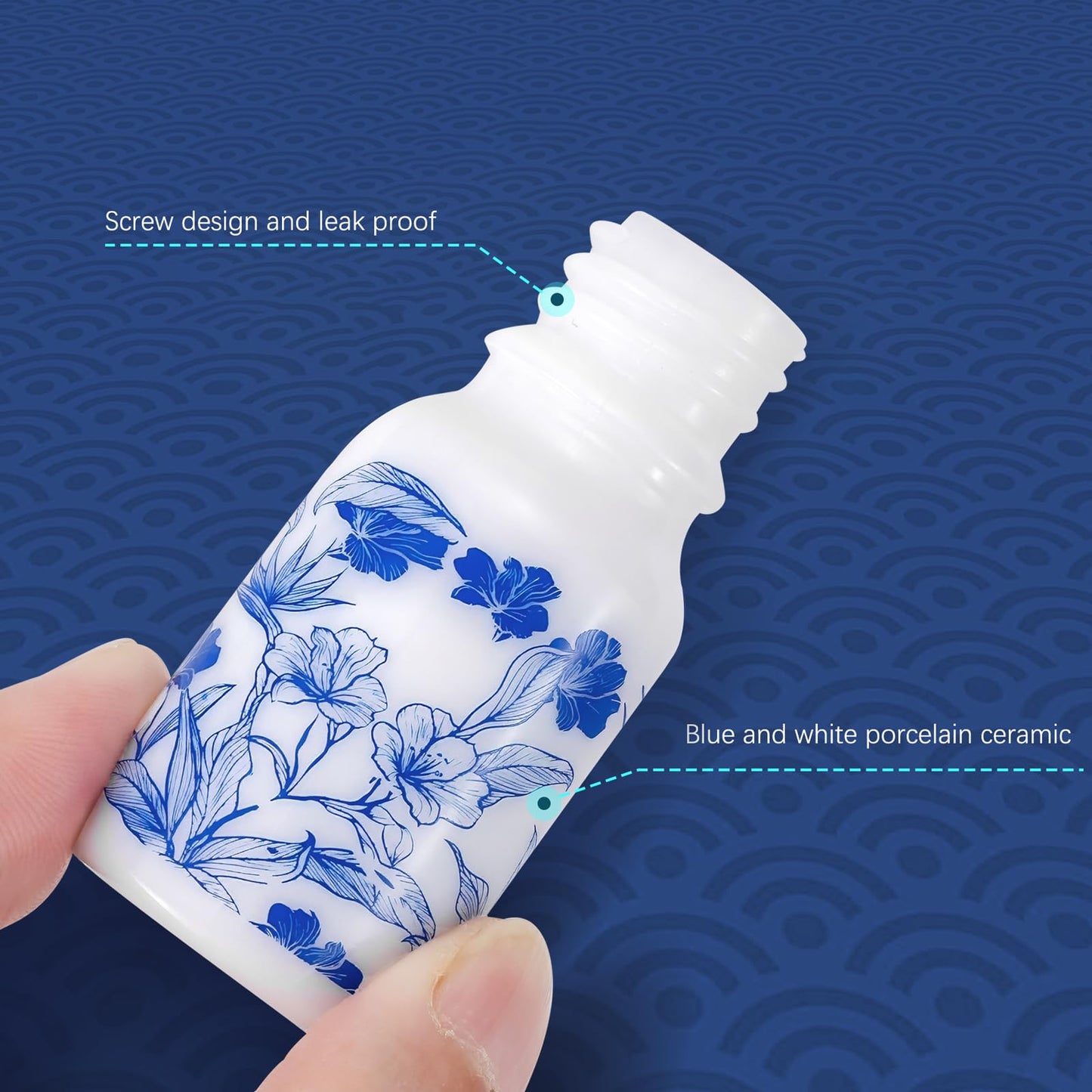 Newzoll 7pcs 10mL Ceramic Mini Dropper Bottles with 2 Funnels, Blue and White Porcelain, Leak Proof, Portable Travel, Refillable for Essential Oils, Tinctures, Liquids, Samples, DIY Crafts, Eye Care