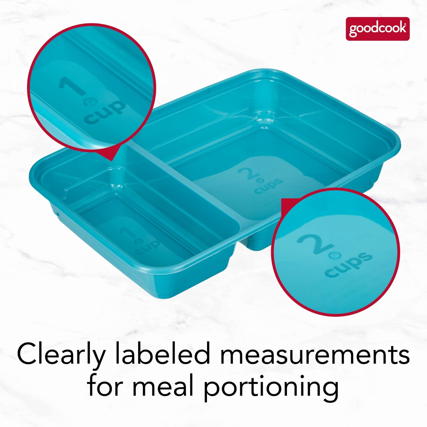GoodCook Food Storage Containers for Meal Prep Rectangle Two Compartments & Made without BPA, 60-Piece Set, Teal