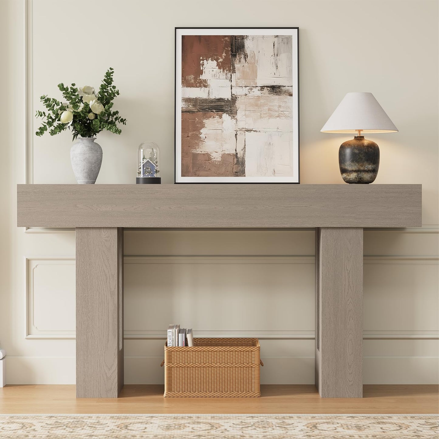 Airynee 63 Inches Long Console Table for Entryway with Drawers, Wooden Sofa Table Behind Couch, Industrial Entry Table for Living Room, Foyer, Hallway, Grey