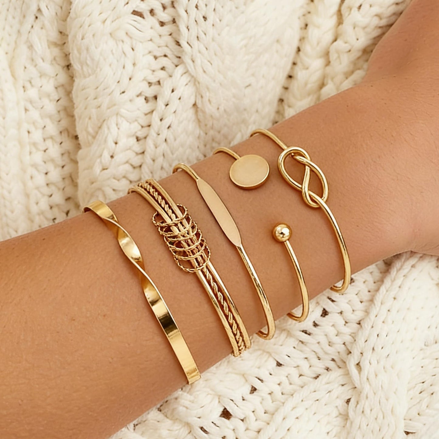ÌF ME Gold Bangle Bracelets for Women, 19Pcs Multi Stackable Textured Bangles Set, Trendy 14K Gold Plated Chunky Knot Bracelet Stack Boho Jewelry Gifts