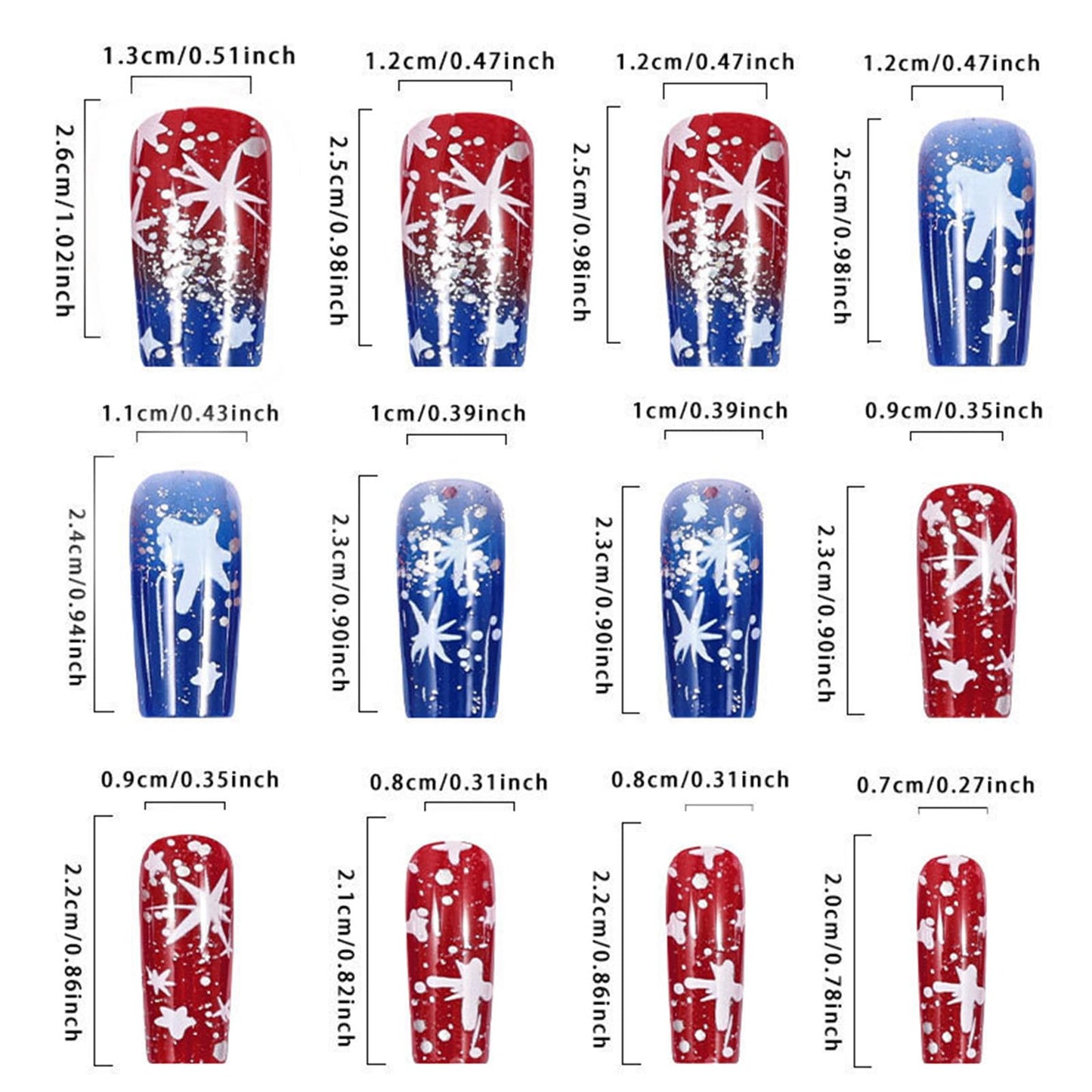 Independence Day Press on Nails Medium Square Fake Nails with Stars Design Red Blue False Nails 4th of July Patriotic Nails Full Cover Glue on Nails Acrylic Stick on Nails for Women 24Pcs