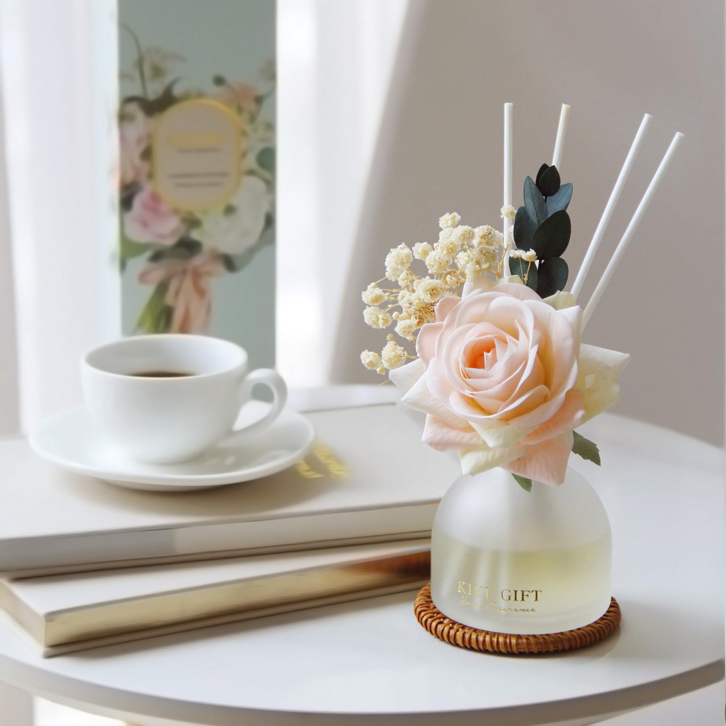 KIYIGIFT Reed Diffuser Set,4.06 oz Scented Diffuser with 6 Sticks,Home Fragrance,Reed Diffuser for Bathroom Shelf Decor (Jasmine Rose)