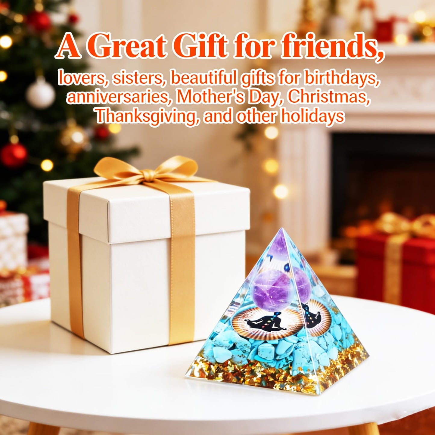 Crystal Column Orgonite Pyramid, Positive Energy Obsidian&Lapis Lazuli Orgone Crystal Healing Pyramid for Reduce Stress, Balance Chakra,Meditation, Attract Luck, Accumulate Wealth&Health (Light Blue)