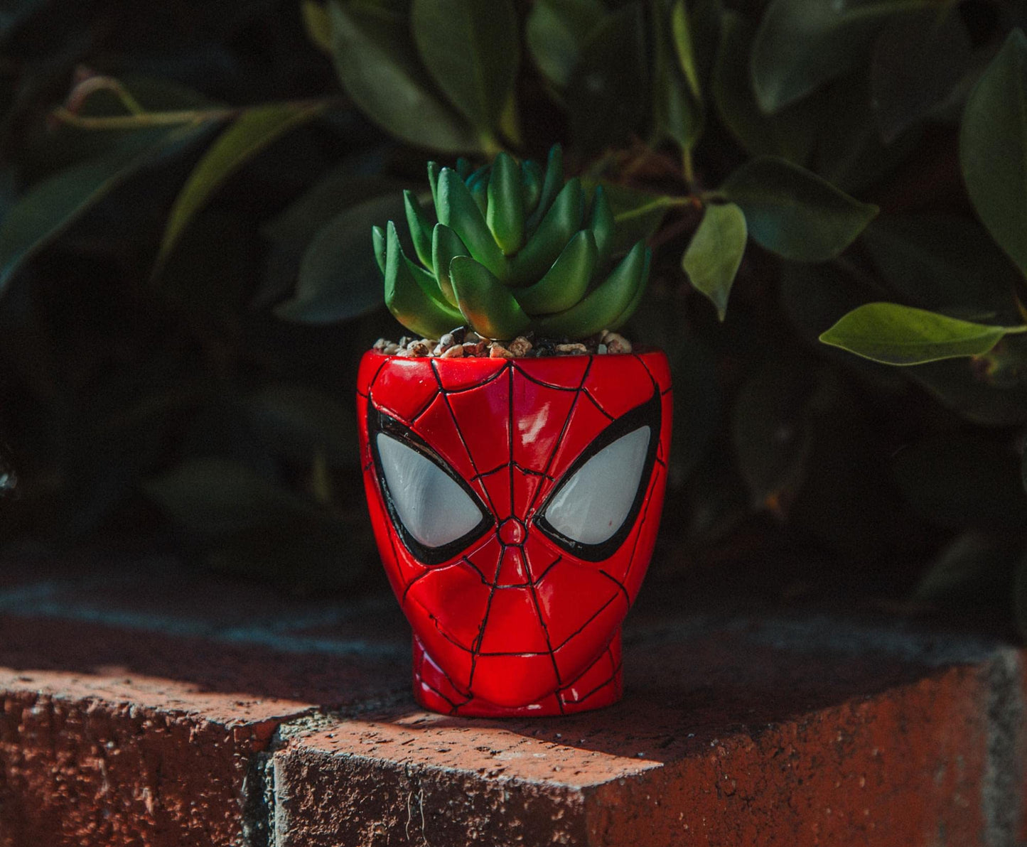 Marvel Comics Spider-Man Web-Head 3-Inch Ceramic Mini Planter with Artificial Succulent | Small Flower Pot, Faux Indoor Plants