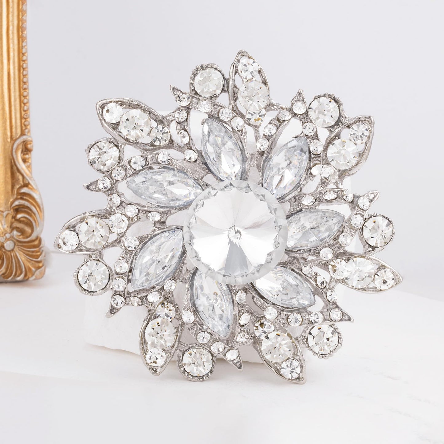 LAXPICOL Vintage Women's White Austrian Crystal Elegant Flower Brooch Wedding Broach Pin