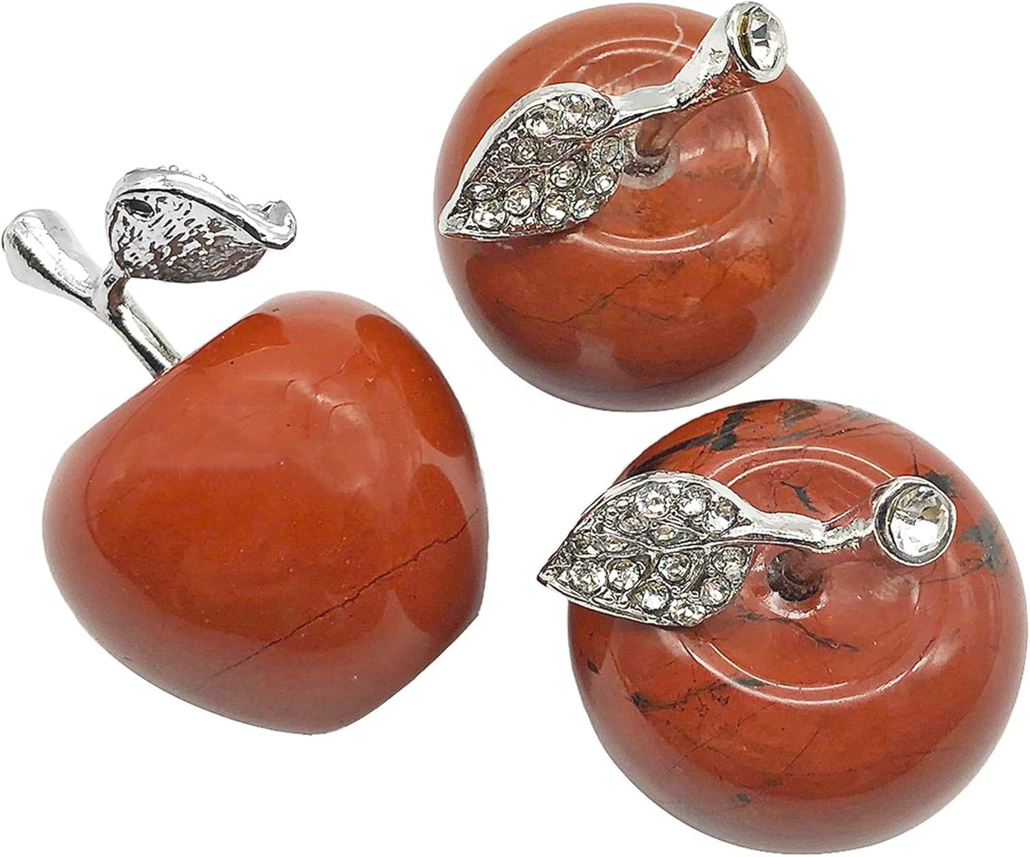 Casaper Red Jasper Apple Figurine Pocket Stone Fruit Sculpture Healing Crystal Statue Home Decoration 1.3" Tall